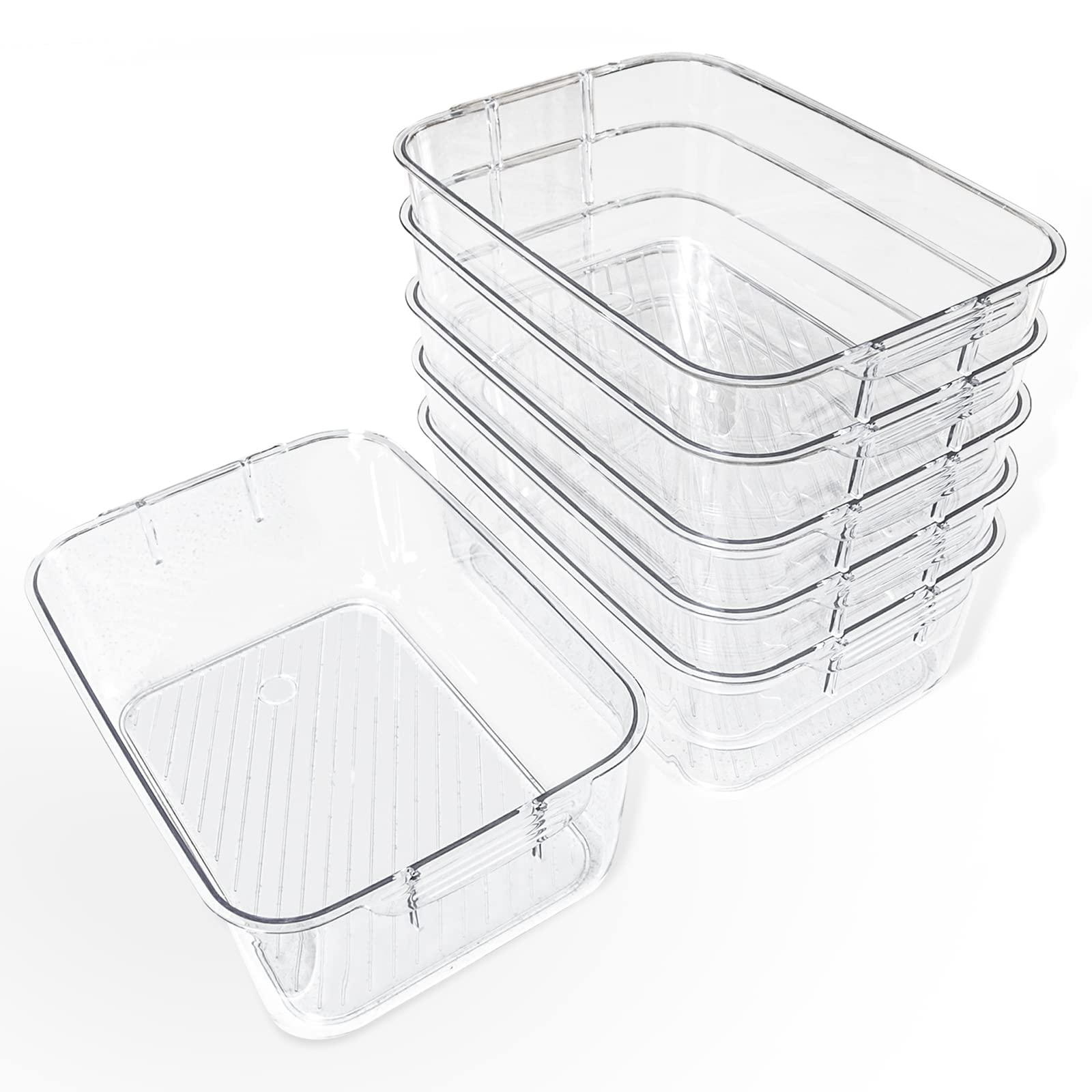 Clear Plastic Storage Bins 6-Pack - BPA-Free Bathroom & Kitchen Organizers, Pantry Storage Containers, Acrylic Fridge & Freezer Organizers - Perfect for Home, Office, and Dorm Organization