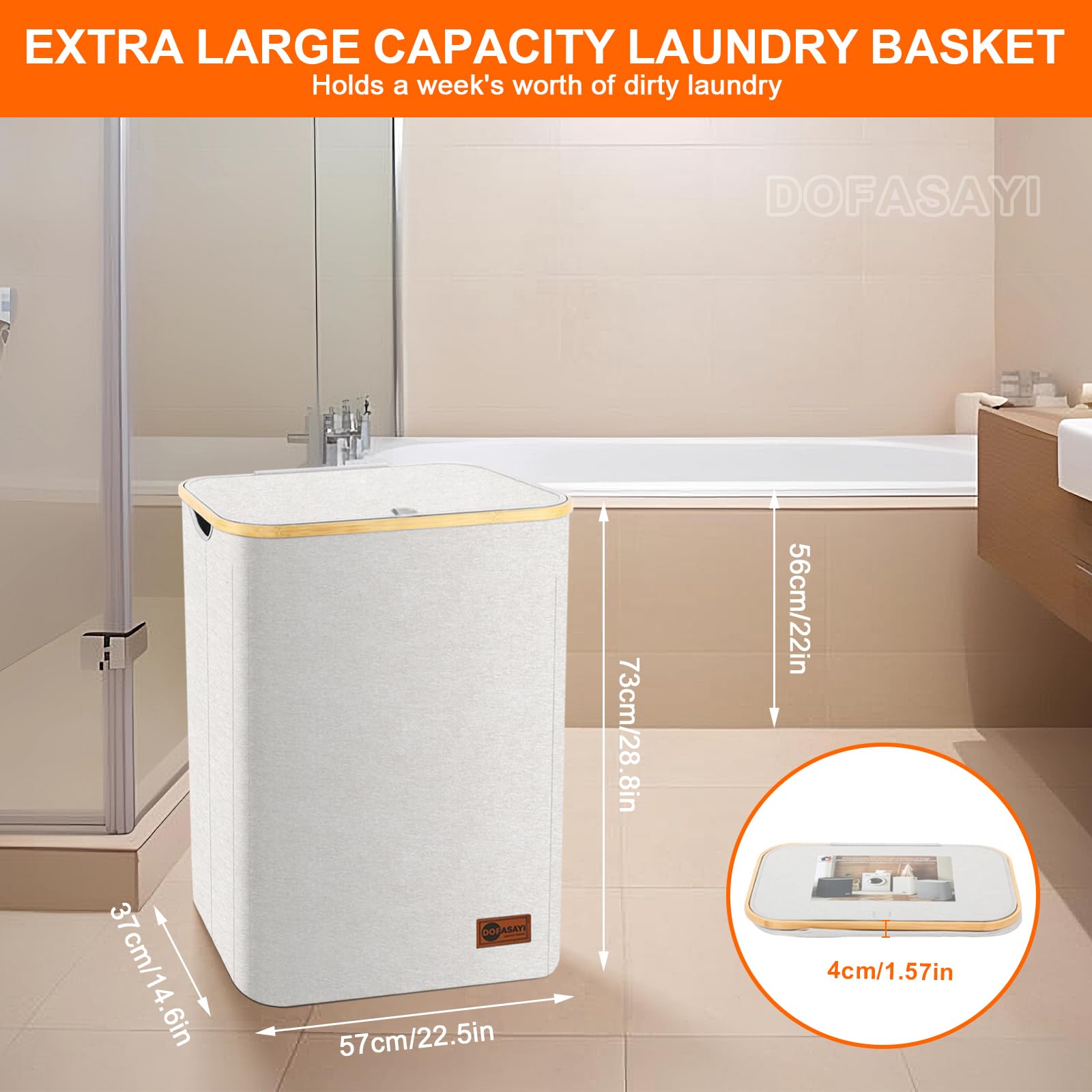 155L Large Laundry Hamper with Lid & Removable Bags - 2 Section Collapsible Laundry Basket with Bamboo Handles, Sturdy Storage Organizer for Clothes, Towels & Linens - Perfect for Bedroom, Bathroom, Dorm & Laundry Room Organization (Beige)