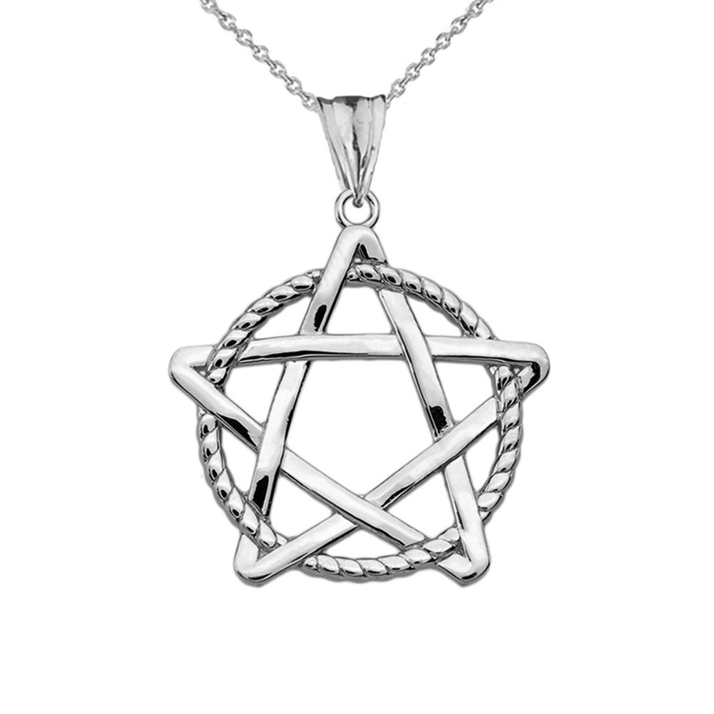 10K White Gold Pentagram Rope Pendant Necklace for Women - Elegant Wiccan Jewelry for Everyday Wear, Gifts & Spiritual Protection