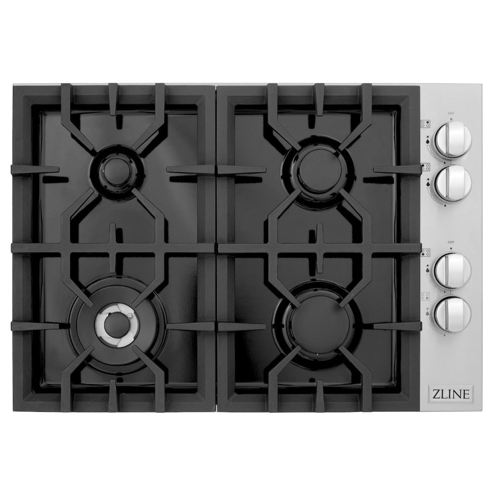 ZLINE 30 Inch 4 Burner Gas Cooktop with Black Porcelain Top - Professional Style for Modern Kitchens (RC30 PBT) | Perfect for Home Chefs & Entertaining