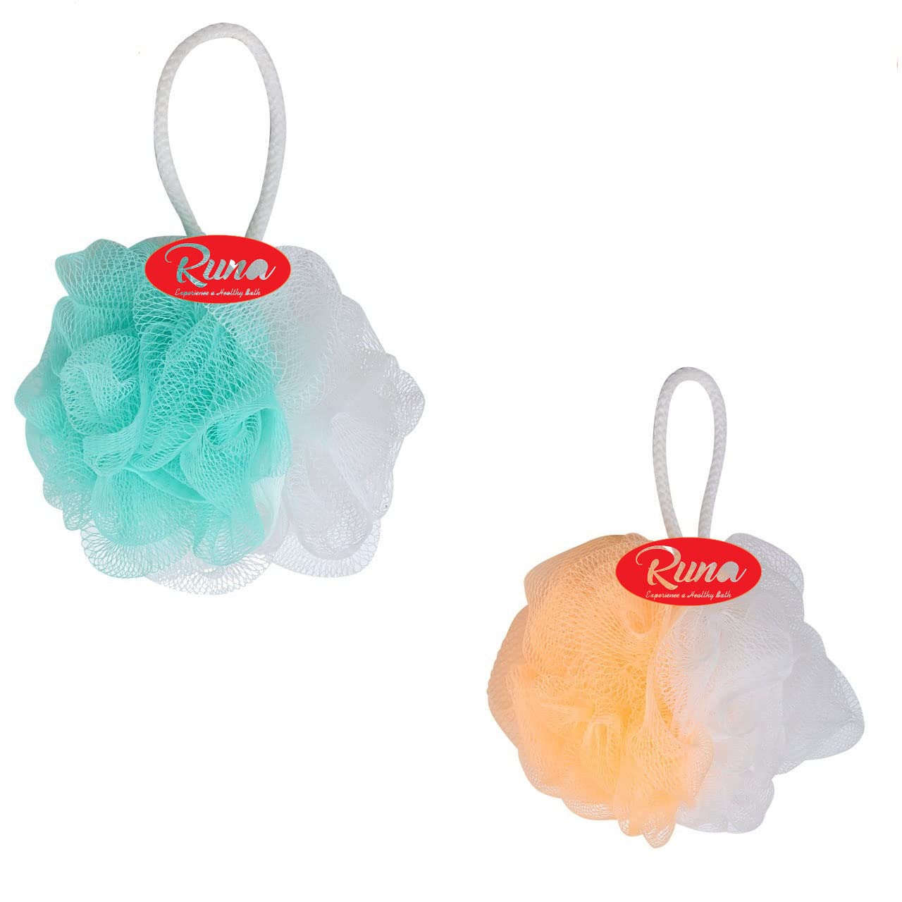 RUNA Blue Wash Loofah Sponge - Exfoliating Bath & Shower Scrubber for Women & Men | Natural Body Exfoliator for Smooth Skin | Perfect for Daily Shower, Spa & Self-Care Routine (2-Pack, Random Colors)