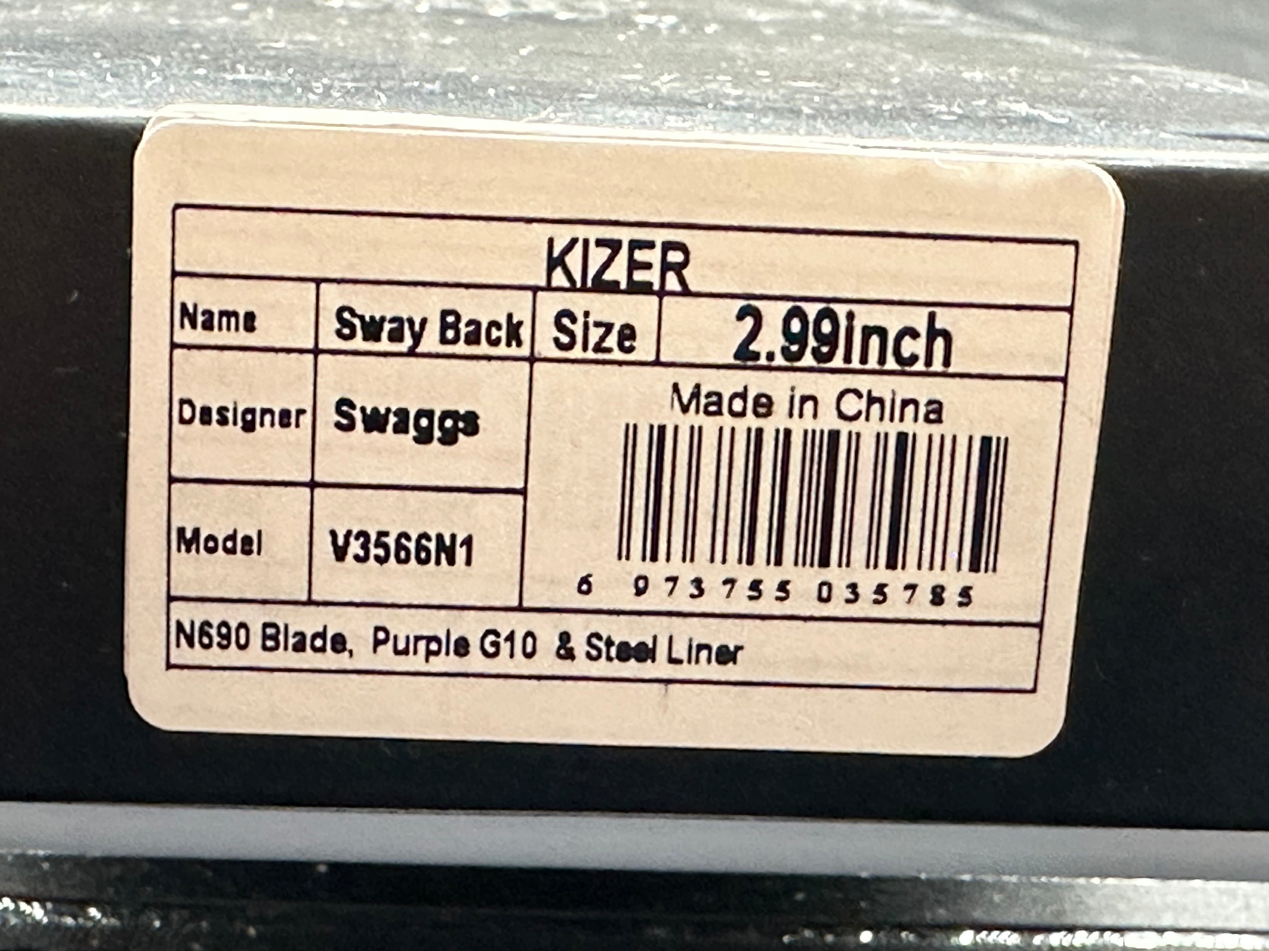 KIZER Saggs Sway Back Folding Pocket Knife - Purple G10 Handle, N690 Steel Plain Edge Blade (Model V3566N1) | EDC, Camping, Hiking & Outdoor Survival Tool