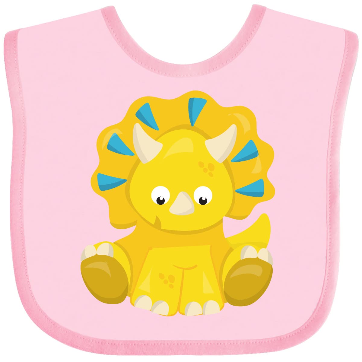 Inktastic Cute Dinosaur Baby Bib - Soft & Absorbent Dino Feeding Bib for Infants & Toddlers - Perfect for Mealtime, Daycare & Messy Play with Triceratops Design