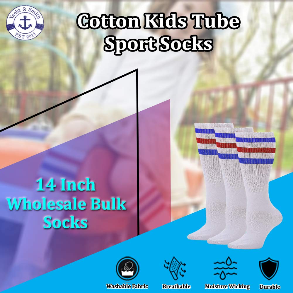 **Yacht & Smith 14 Inch Kids Tube Socks - Bulk Cotton Sport Socks for Boys & Girls (Size 4-6) - Perfect for School, Sports & Everyday Wear**