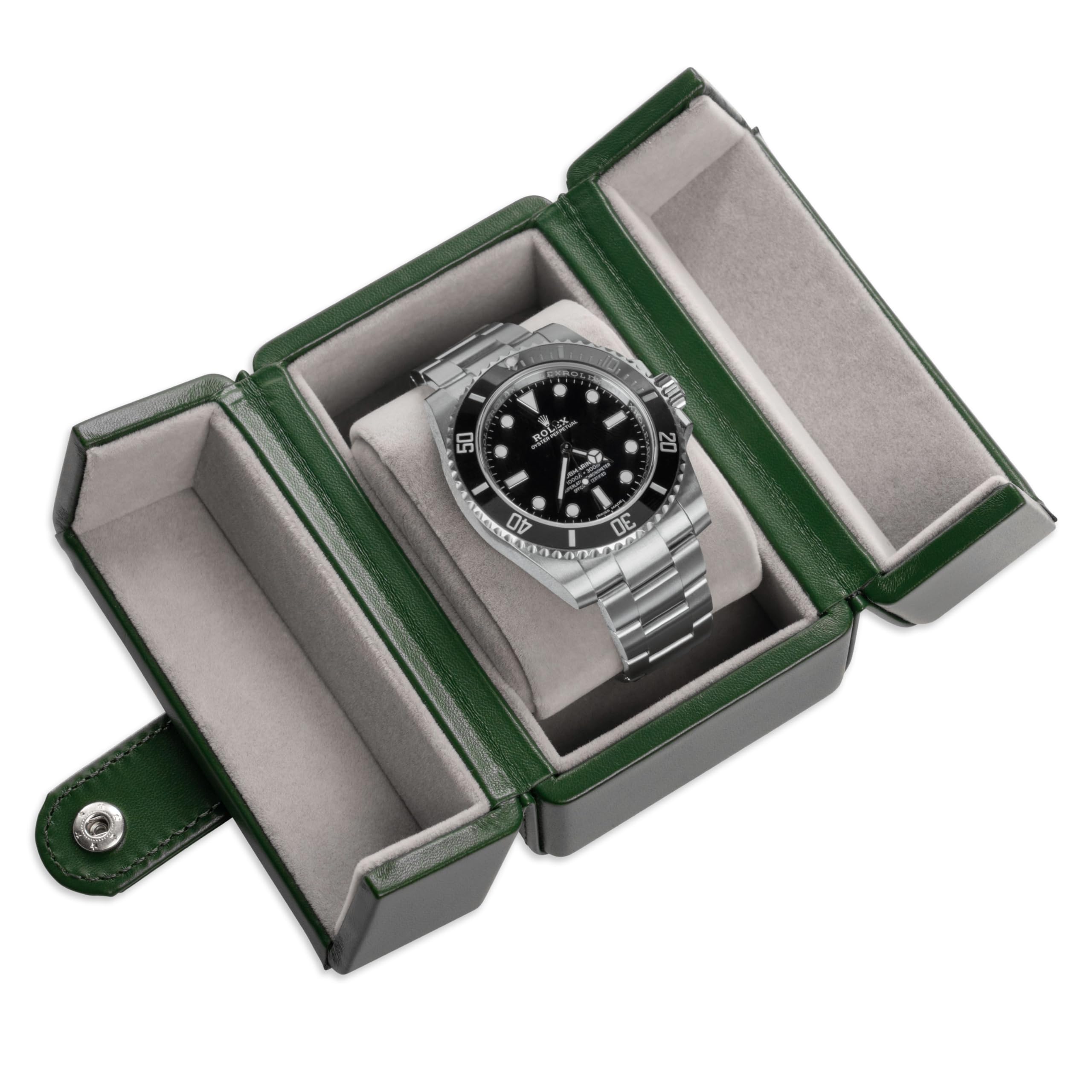 Vintage Inspired Single Travel Watch Case - Vegan Leather with Soft Microfiber Lining - Fits Up to 42mm Watches - Compact & Durable Watch Storage for Men Women - Perfect for Travel, Home, Office & Gift Giving