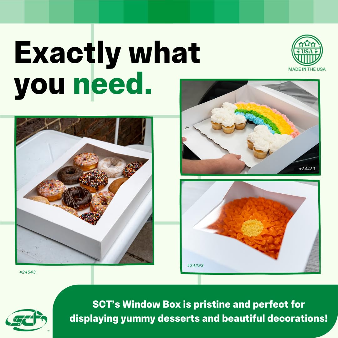 SCT White Window Bakery Boxes with Attached Flip Top - 4.5 x 4.5 x 4.5 Inch Square Pastry Boxes - 4-Corner Bears Design - 200 Count Bulk Pack - Eco-Friendly Paper Gift Packaging for Cupcakes, Cookies & Desserts - Perfect for Bakeries, Cafes & Party Favors