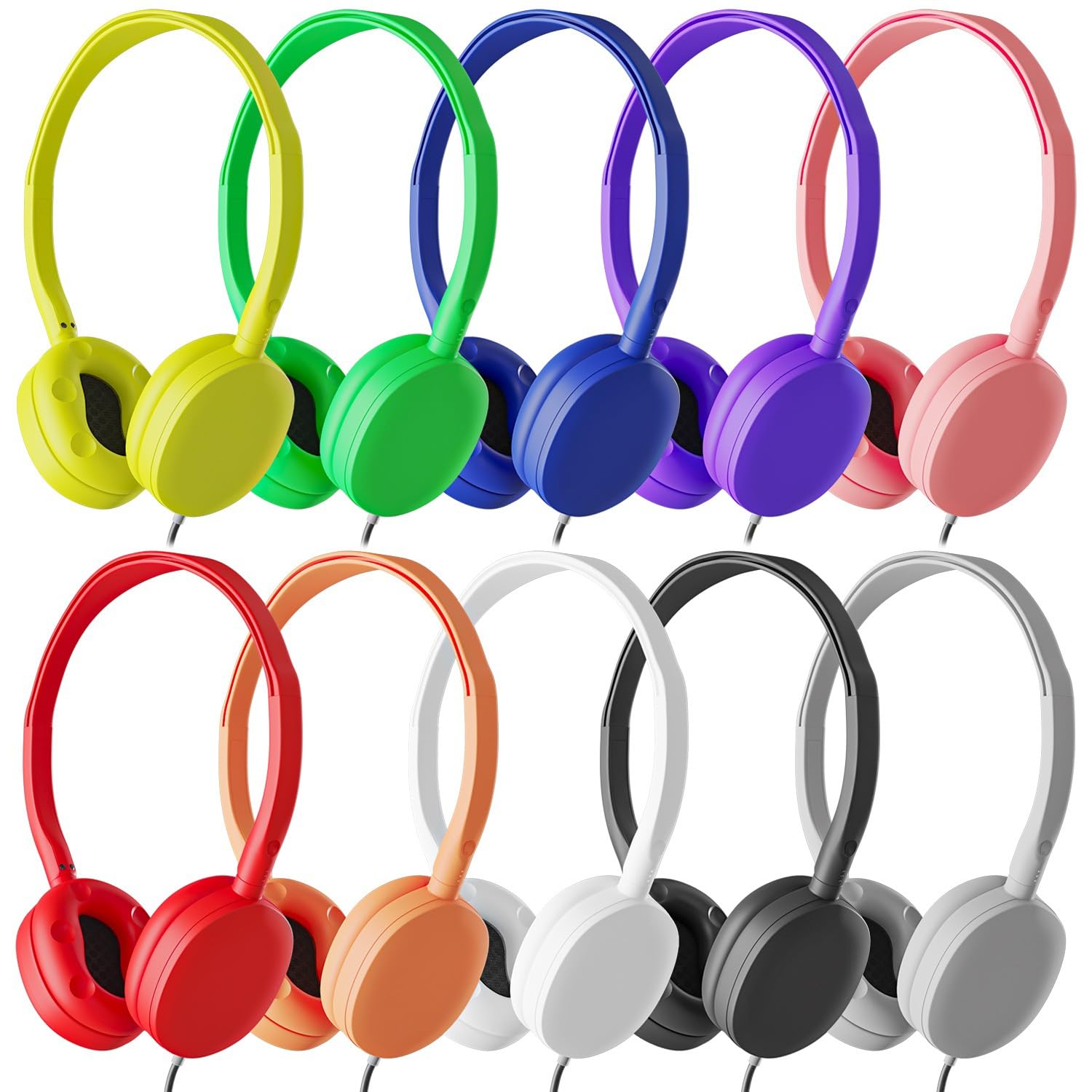 Maeline Wired On-Ear Headphones with Stereo Sound & Soft Silicone Earpads - 20 Pack Bulk Wholesale for Classroom, Online Learning (K-12 & College), Library, Travel & Home Use - Compatible with Laptops, Tablets, TVs via 3.5mm Jack