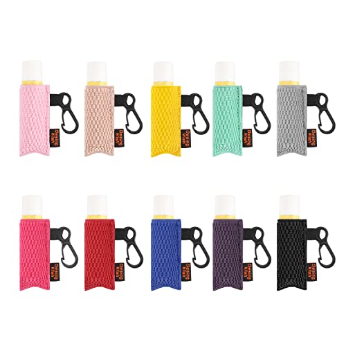 10 Pack Bulk Chapstick Holder Keychain with Clip - Tight Fit Elastic Sleeve Lip Balm Holder for Keys, Purse, Handbag, Backpack & Lanyard - Colorful Medium Size - Perfect for Travel, Gym, Hiking & Everyday Carry