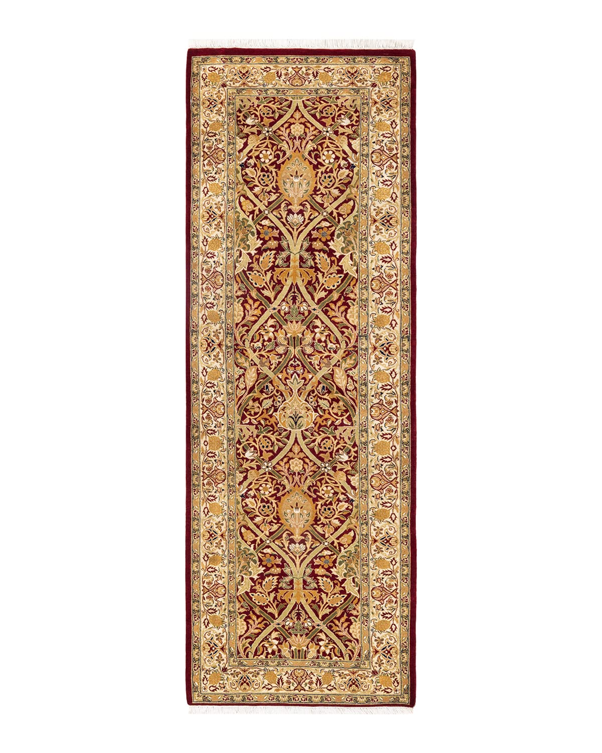 Handmade Wool Traditional Oriental Mogul Red Runner Area Rug - One of a Kind Hand Knotted Design for Living Room, Bedroom & Hallway Decor