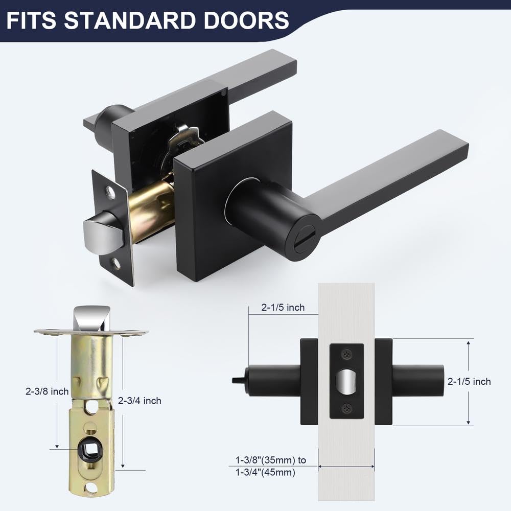 5 Pack Matte Black Interior Door Handles - Slim Privacy Lever Door Knob Set with Lock for Bedroom & Bathroom Security | Left/Right Handed | Modern Home Upgrade for Privacy & Style