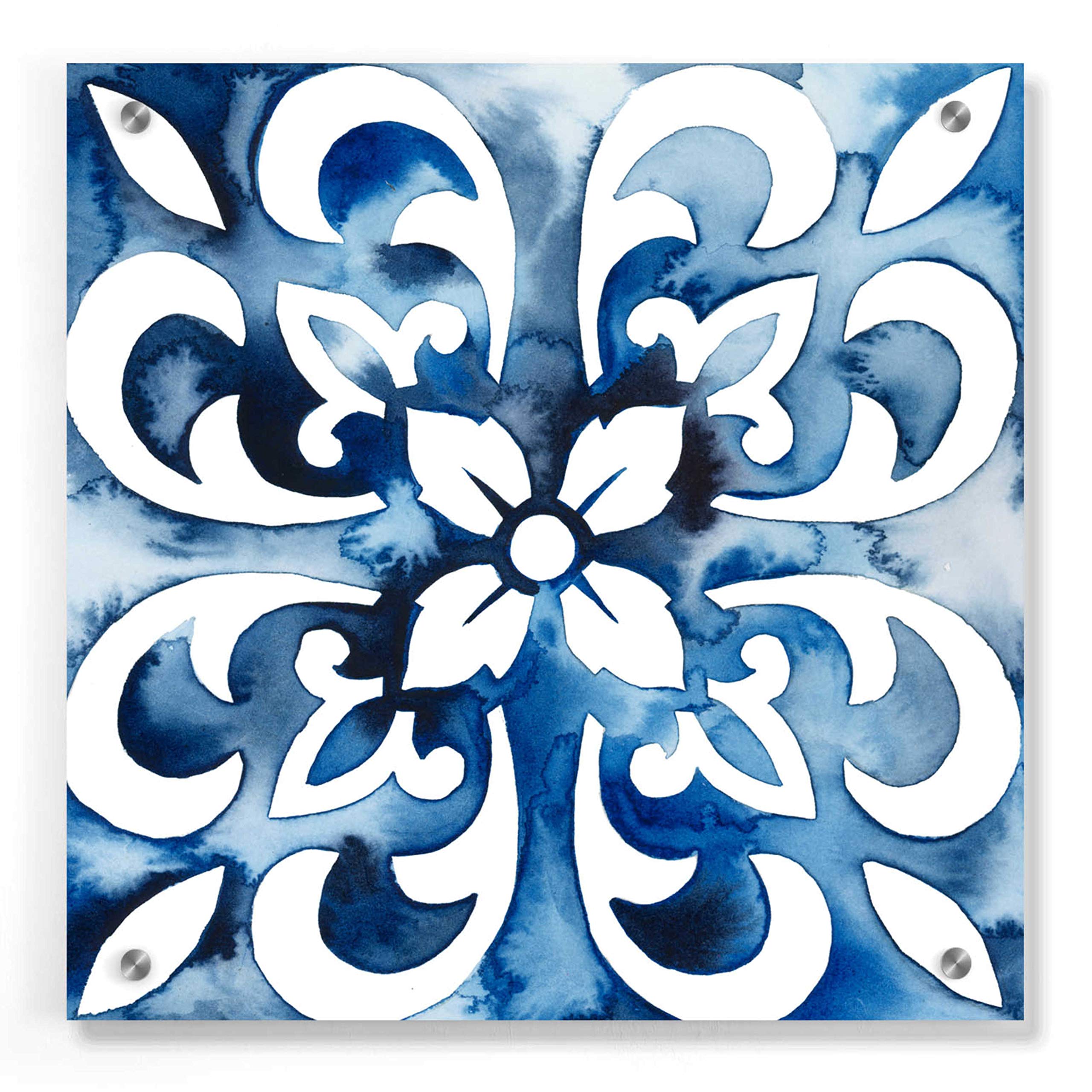 Grace Popp Cobalt Tile II Acrylic Glass Wall Art - 36x36 Inches Modern Abstract Painting for Living Room, Bedroom & Office Decor