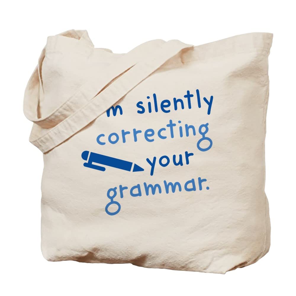 Funny Grammar Tote Bag - Reusable Natural Canvas Shopping Bag for Book Lovers & Writers - Perfect for Groceries, Work, School & Library