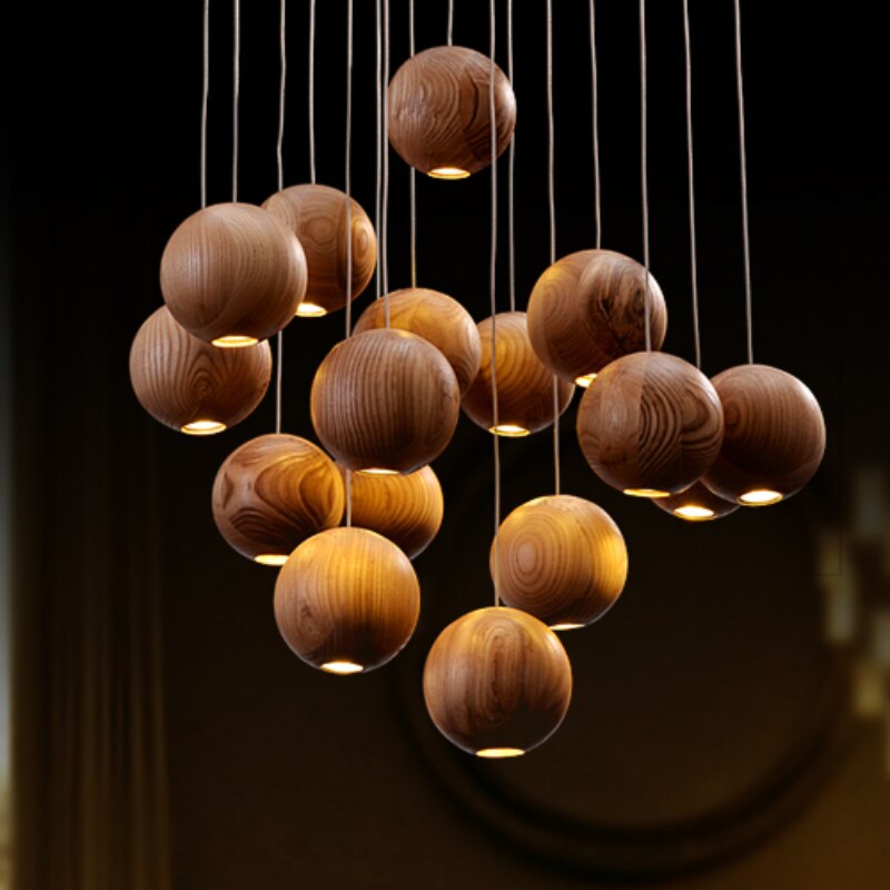 Handcrafted Wooden Globe Pendant Light - Modern Farmhouse Ceiling Lighting Fixture for Kitchen Island, Dining Room & Bedroom Decor