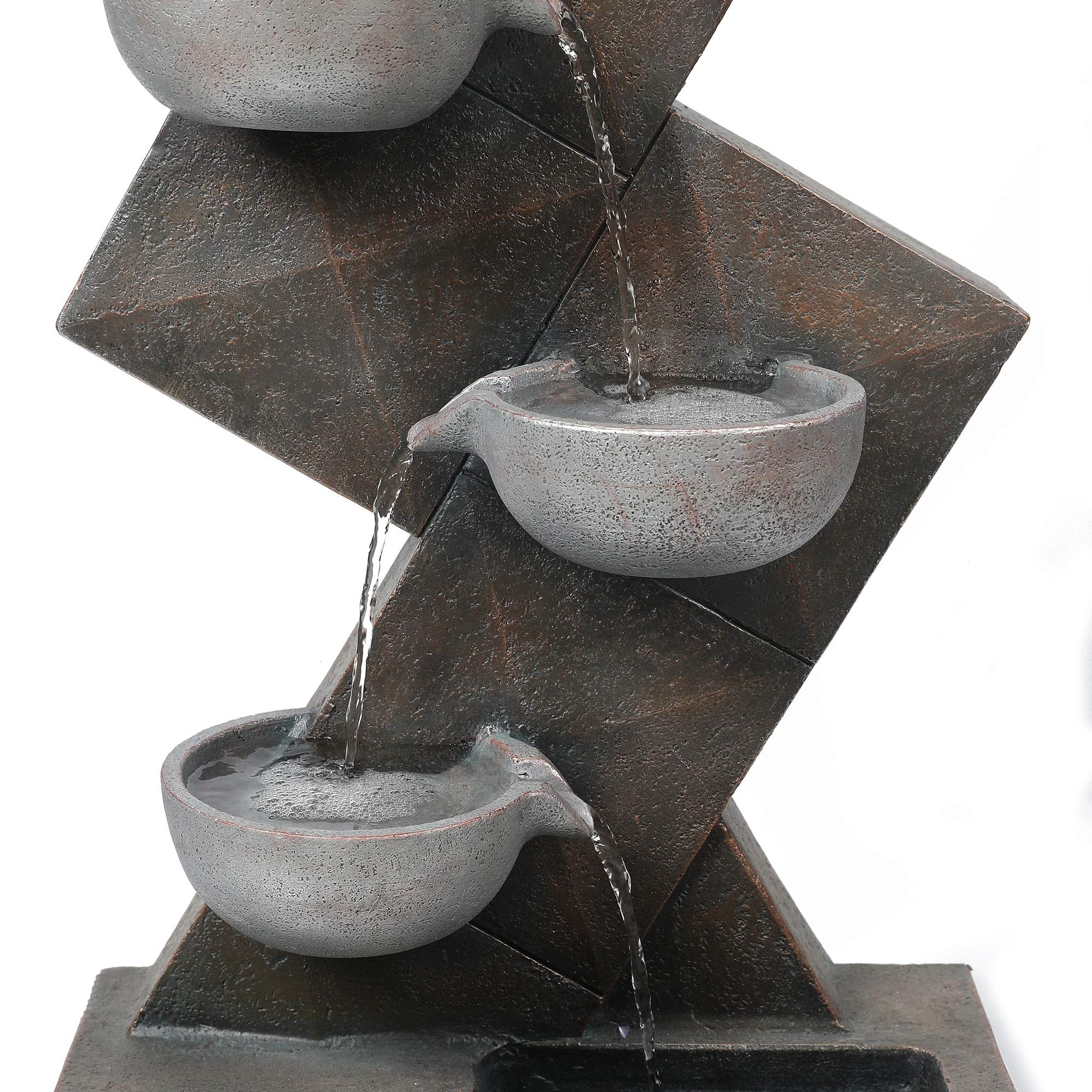 Modern Tiered Outdoor Fountain - Cement & Resin Water Feature in Brown & Grey - Contemporary Garden Decor for Patio, Yard & Landscape Design