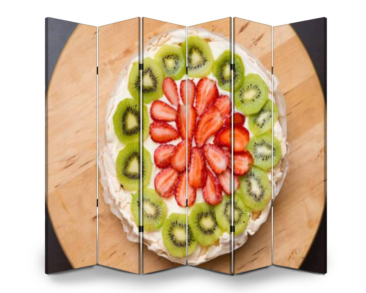 6-Panel Folding Room Divider Screen - Traditional Australian Pavlova Cake Design - Freestanding Canvas Privacy Partition for Home & Office - Perfect for Bedroom Separation, Living Room Decor, and Indoor Space Division