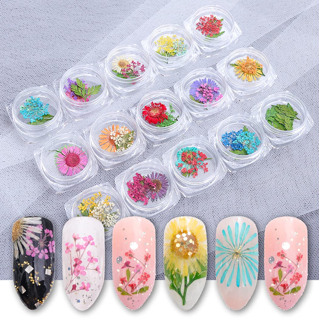 SOWUNO 3D Dried Flower Nail Art Decorations for Manicure - DIY Nail Design