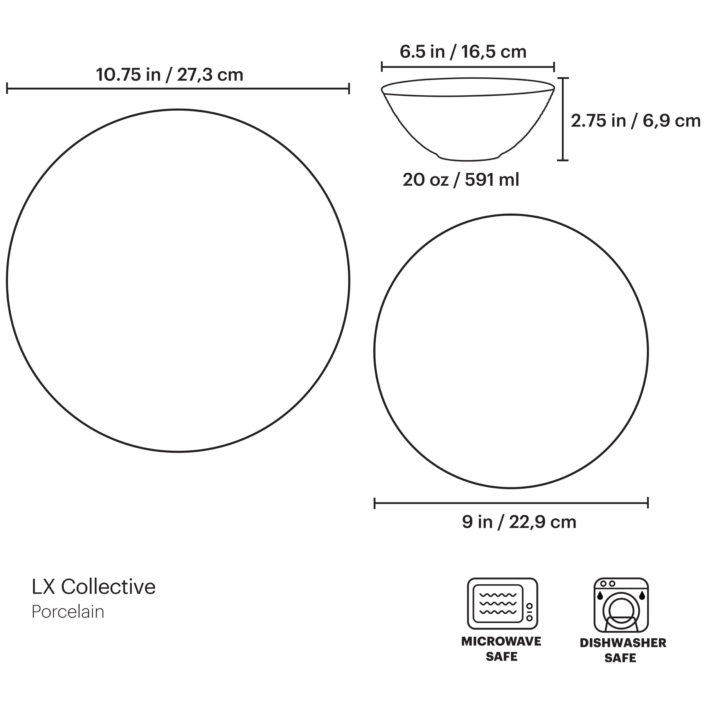 LX Collective White 12-Piece Dinnerware Set - Porcelain Plates, Bowls & Mugs for Everyday Dining, Entertaining & Family Meals