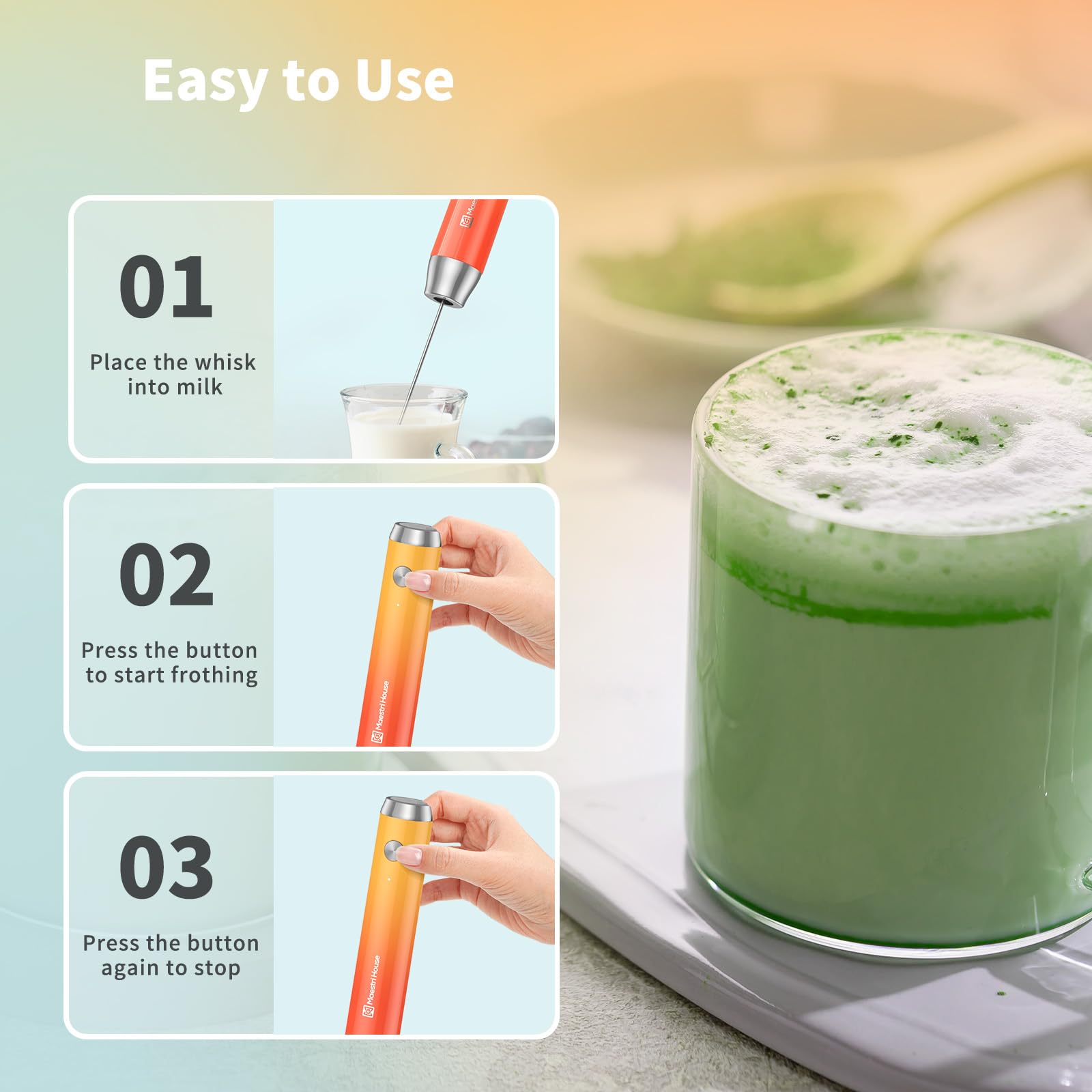 Maestri House Rechargeable Milk Frother with Stand - Handheld Electric Foam Maker, Waterproof & Detachable Stainless Steel Whisk for Lattes, Cappuccino, Hot Chocolate | Perfect for Coffee Shops, Home Kitchen & Office Use