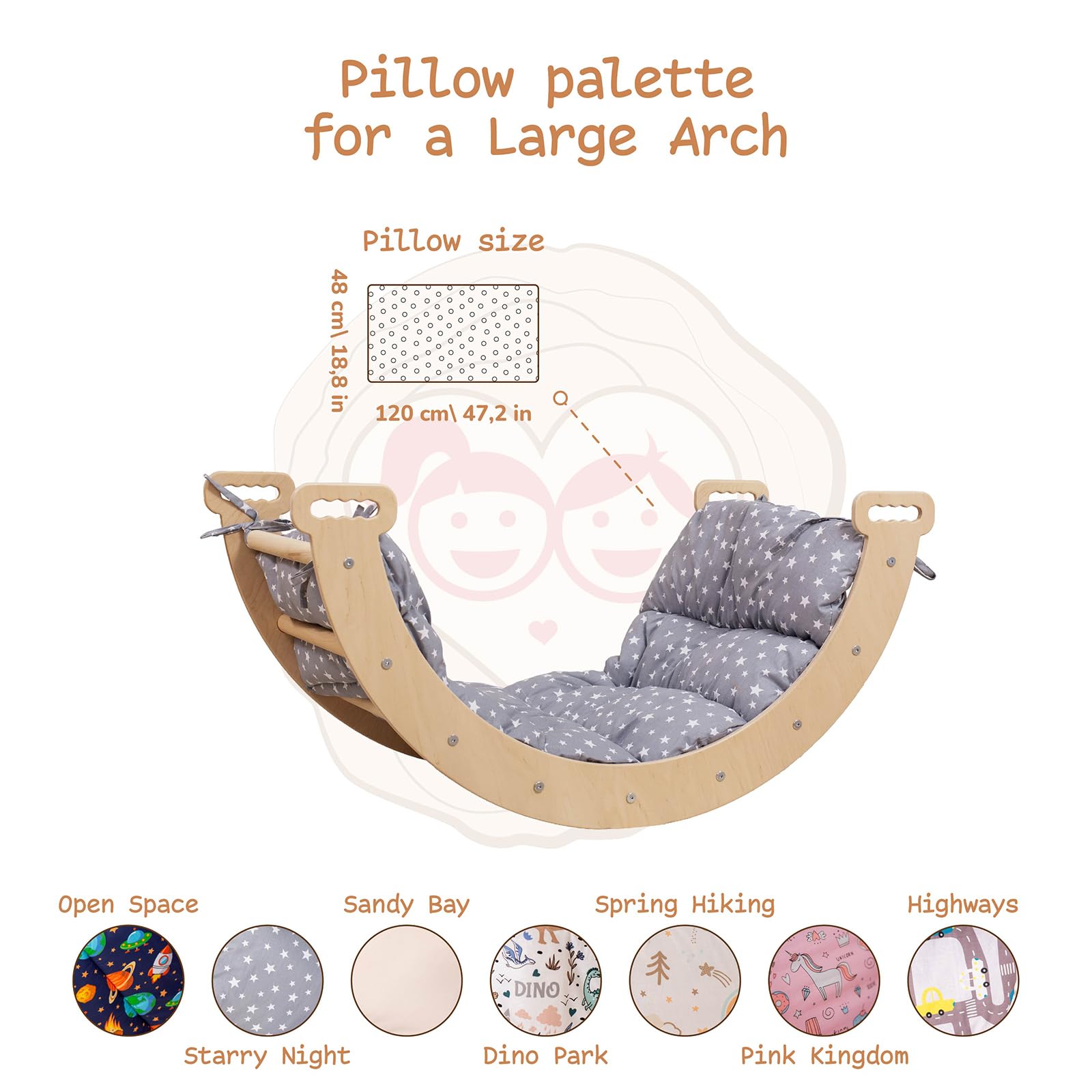**Wooden Climbing Arch Cushion for Toddlers - Soft Play Pillow for Kids, Handmade Montessori Furniture - Perfect for Indoor Playrooms, Daycares & Dino-Themed Nurseries**