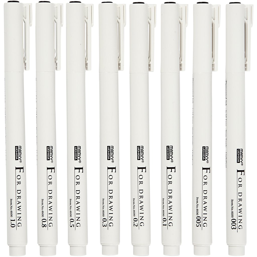 Ultra Fine Line Drawing Markers Set - 8 Black Pens (0.03mm to 1.0mm) for Sketching, Illustration & Calligraphy - Perfect for Artists, Architects & Bullet Journaling