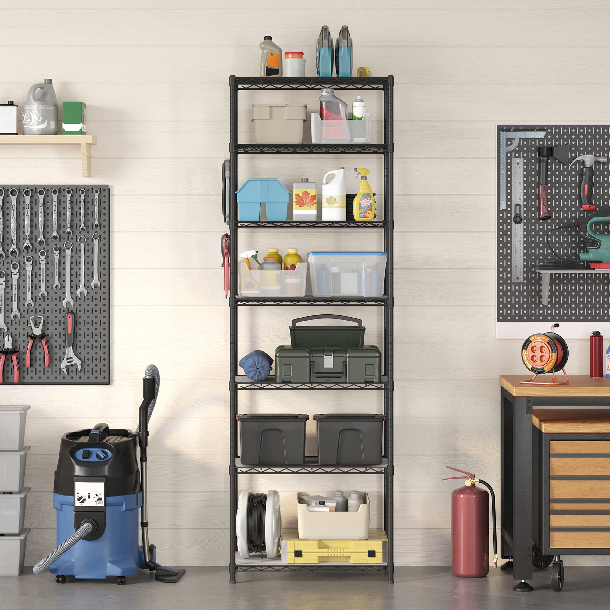 SONGMICS 7-Tier Heavy Duty Metal Storage Shelves, Adjustable Wire Shelving Unit for Kitchen, Garage, Pantry - 13.4