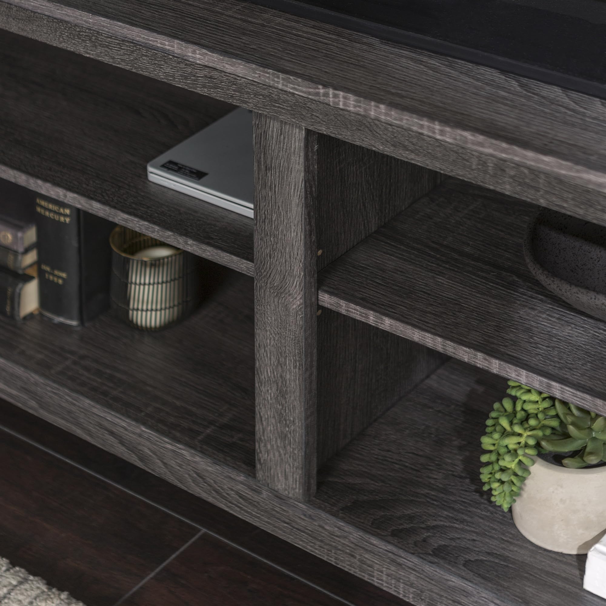 Walker Edison Wren Classic 4-Cubby TV Stand for 58-65 Inch TVs - Charcoal Finish - Perfect for Living Room, Bedroom & Home Theater Setup