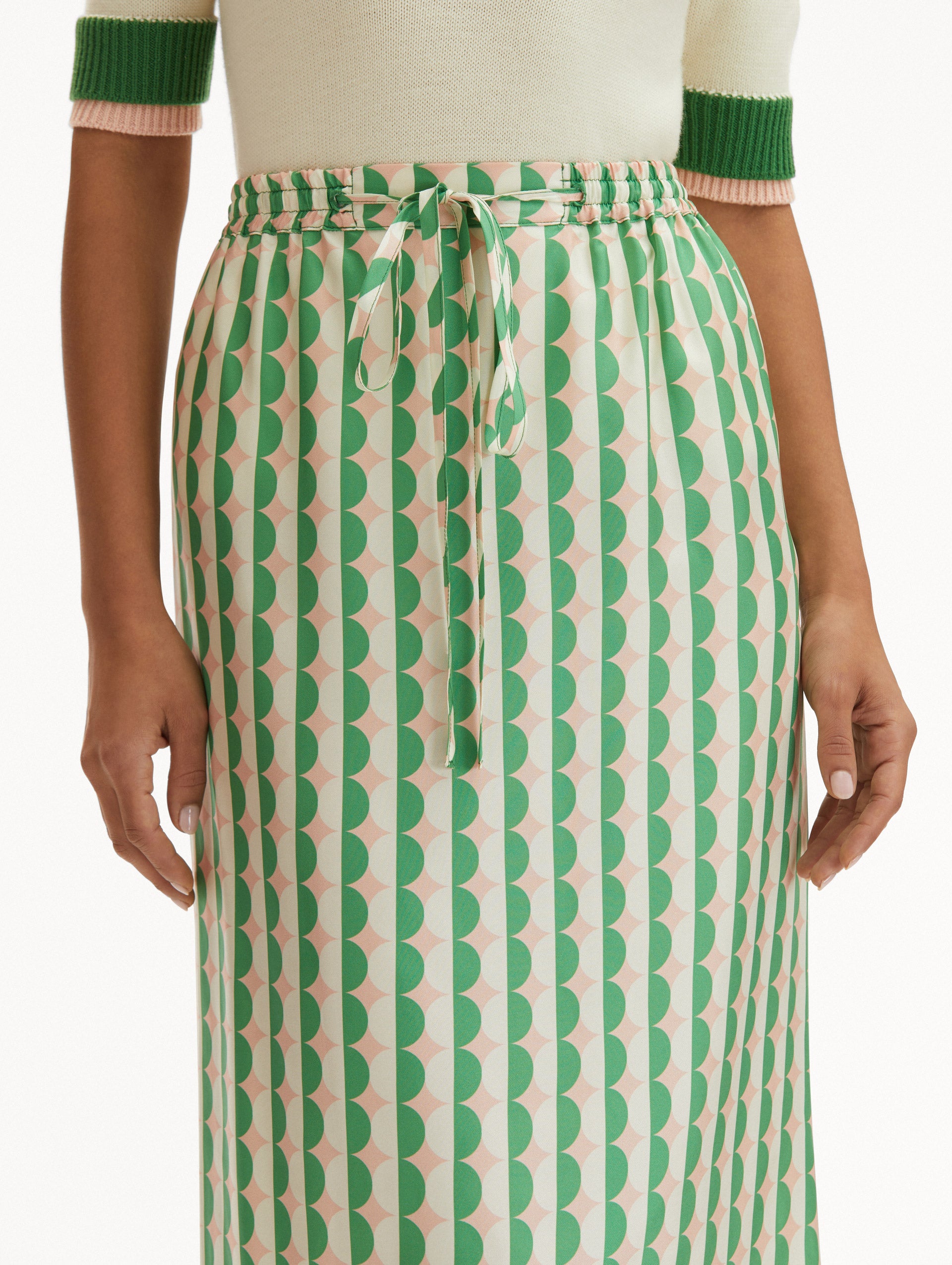 Elegant Geometric Circle Print Silk Twill Skirt for Women - Perfect for Office Wear, Parties & Special Occasions