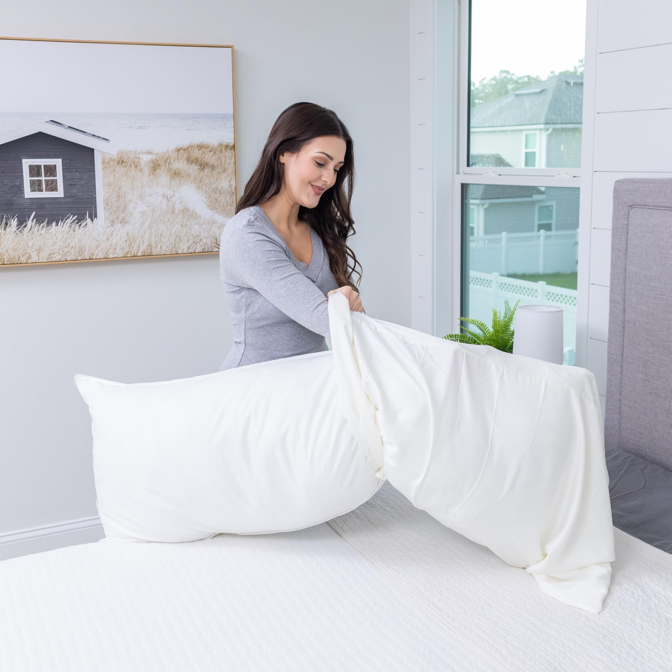 Premium White Goose Feather & Down Body Pillow - 20x72 Inches Ultra Soft Support for Sleeping, Lounging & Pregnancy Comfort - Perfect for Bed, Sofa & Travel Use