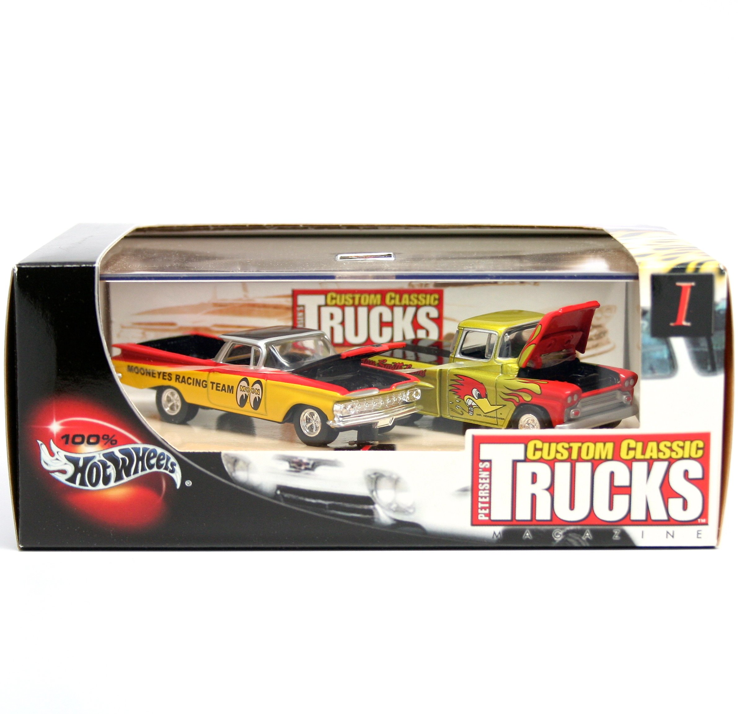Mattel Hot Wheels 2002 Petersen's Custom Classic Trucks Magazine 1:64 Scale 2-Car Set - '59 El Camino & '69 Chevy Apache Die-Cast Model Trucks - Collector's Edition for Kids & Adults - Perfect for Display, Play & Gifting