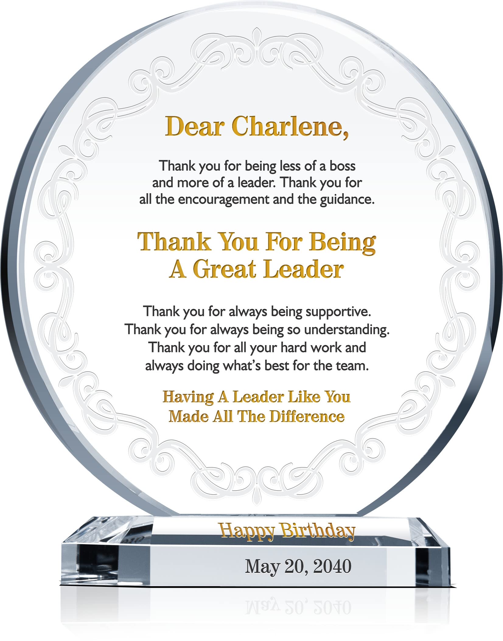 Custom Engraved Crystal Boss Appreciation Plaque - Personalized with Name & Date - Unique Retirement, Birthday, Christmas Gift for Manager, Supervisor - 6.5 Inch Desk Decor for Office, Home, or Corporate Events