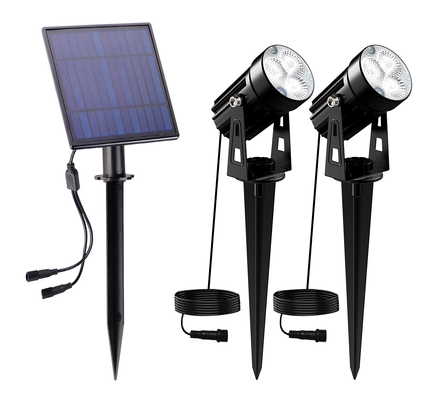 T-SUN Solar Powered Landscape Spotlights Outdoor - IP65 Waterproof Garden Lights with Auto On/Off, 6000K Cool White for Lawn, Patio, Pool Area, Yard (2 Pack) - Perfect for Pathway Lighting & Backyard Decoration