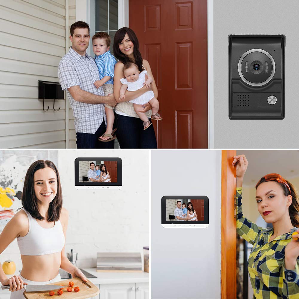 7 Inch Video Intercom System with Camera & Monitor - Weatherproof Outdoor Doorbell, IR Night Vision, Two-Way Audio & Remote Unlock (1 Camera + 2 Monitors) for Home Security & Smart Access Control