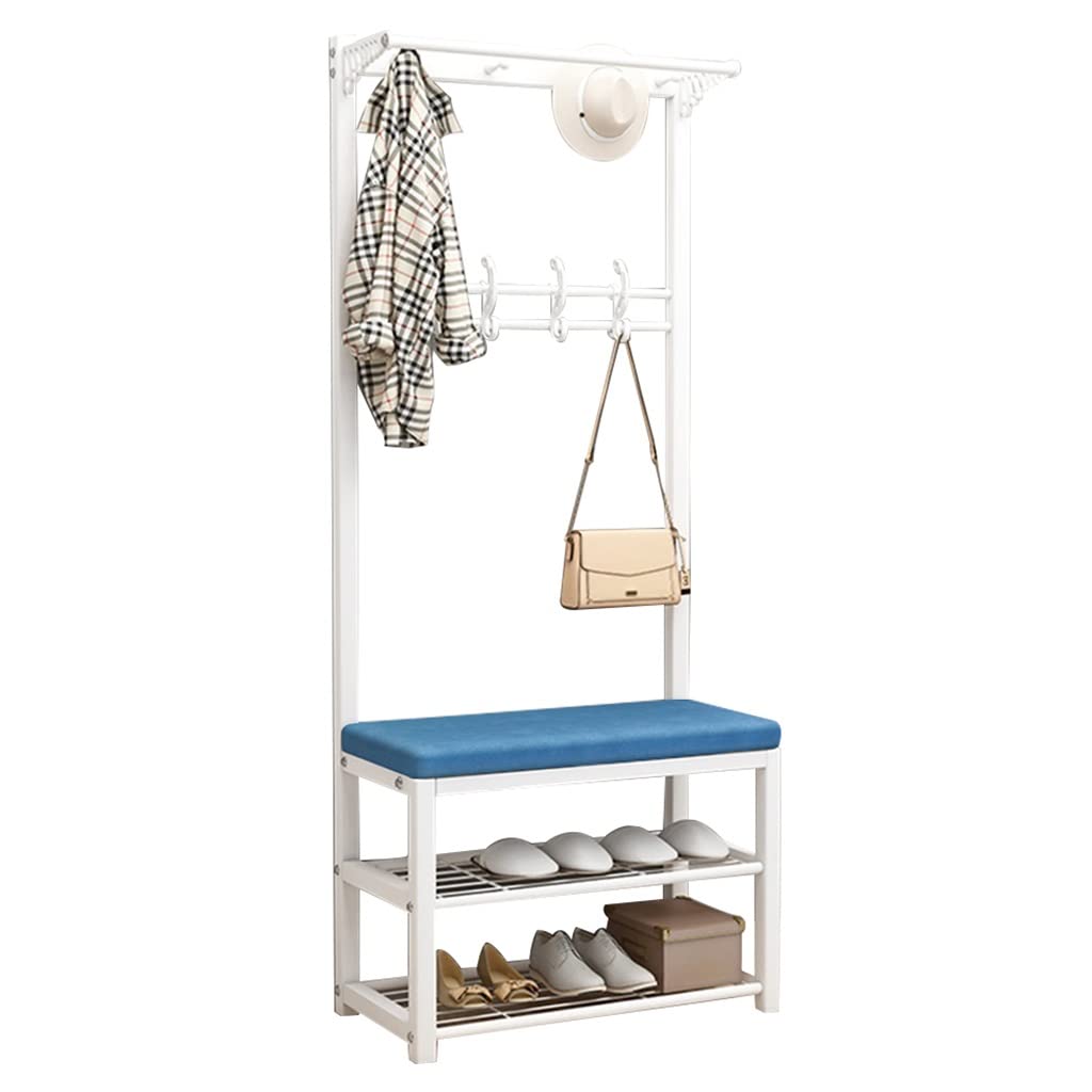 TCXSSL 4-in-1 Entryway Hall Tree with Shoe Bench - Coat Rack with 12 Hooks & 2 Hanging Rods, Storage Bench & Shoe Organizer - Sturdy Metal Frame (Blue, 60x33x170cm) - Perfect for Entryway, Mudroom & Small Space Organization