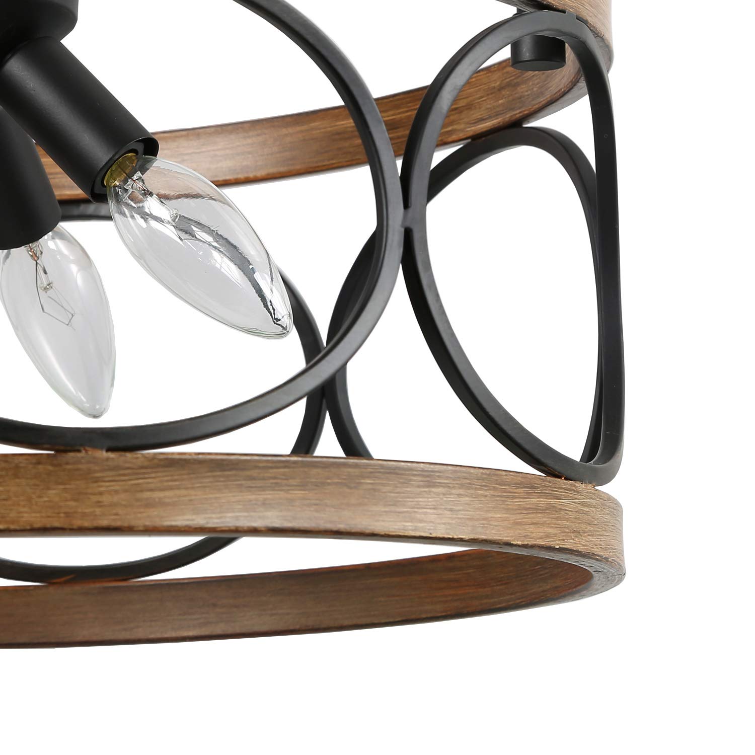Durent Lighting Farmhouse Chandelier - 4-Light Drum Pendant Light with Faux Wood & Black Finish for Dining Room, Bedroom, Kitchen, Foyer | Rustic Home Decor & Modern Farmhouse Lighting