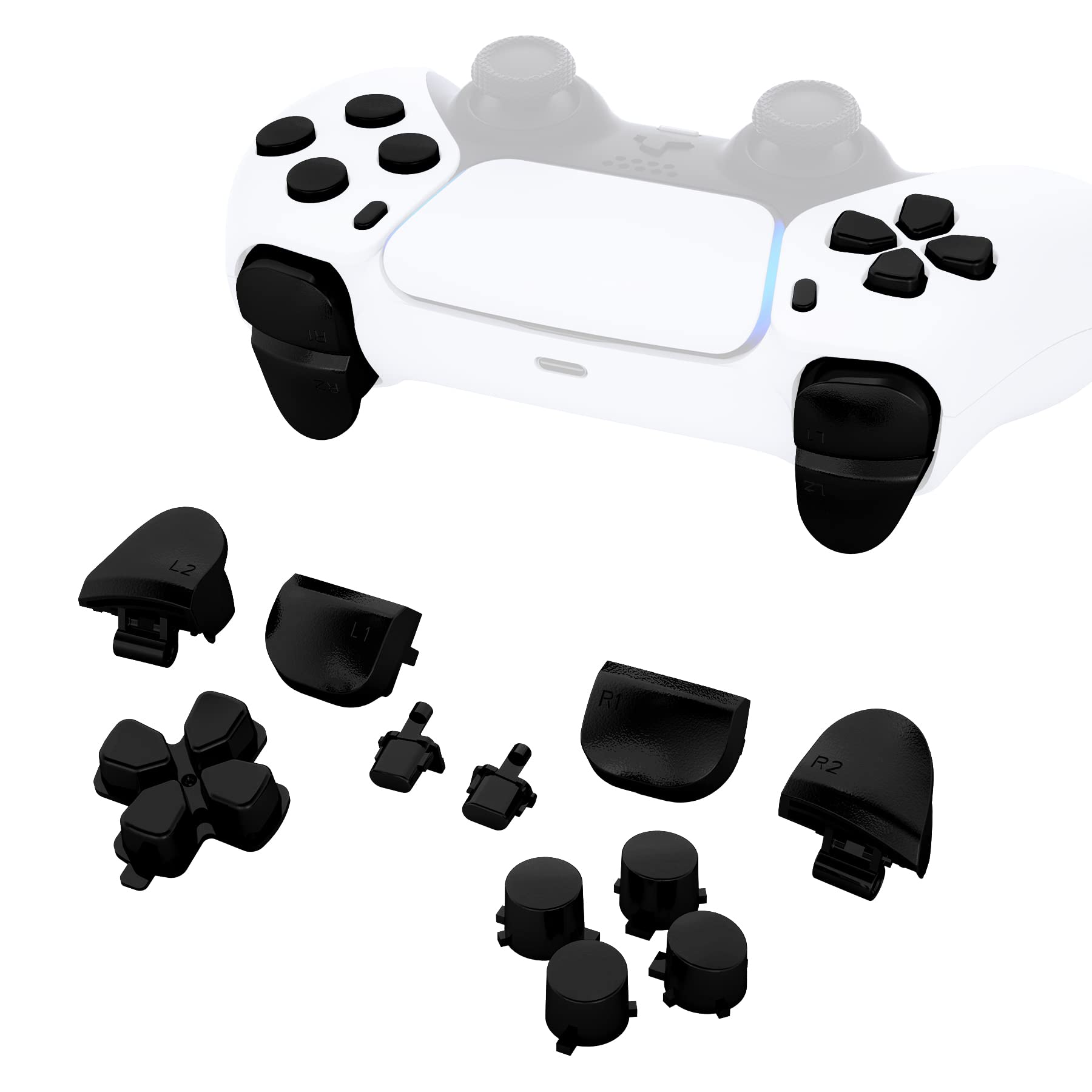 eXtremeRate PS5 Controller Replacement Buttons - Chrome Black Full Set for D-pad, R1 L1 R2 L2 Triggers & Share Options (Compatible with BDM-010 & BDM-020) | Premium Gaming Accessories for Enhanced Playstation 5 Experience