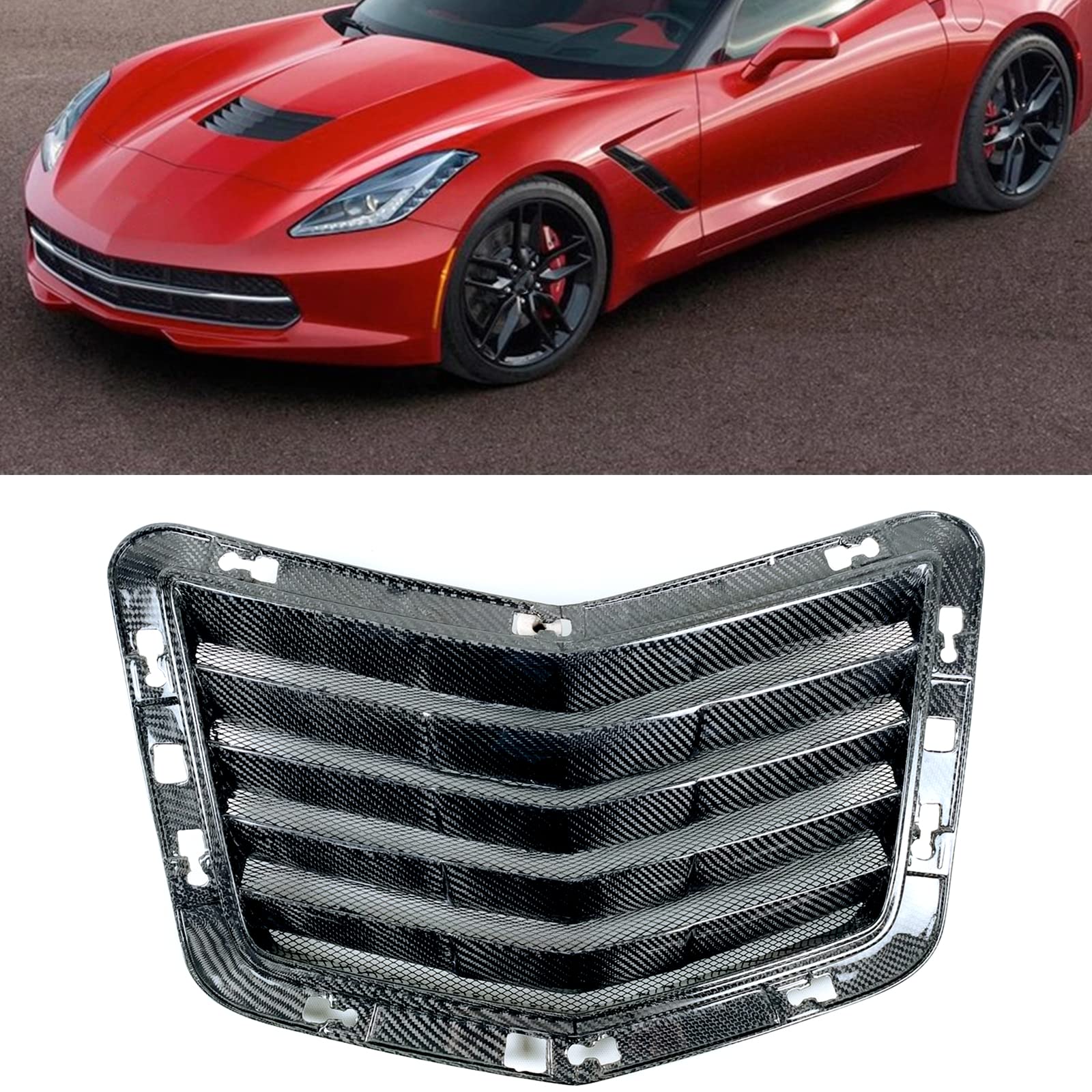 Carbon Fiber Front Hood Vent Scoop Cover for Chevrolet Corvette C7 (2014-2019) - Enhances Engine Cooling & Aggressive Styling for Sports Car Enthusiasts