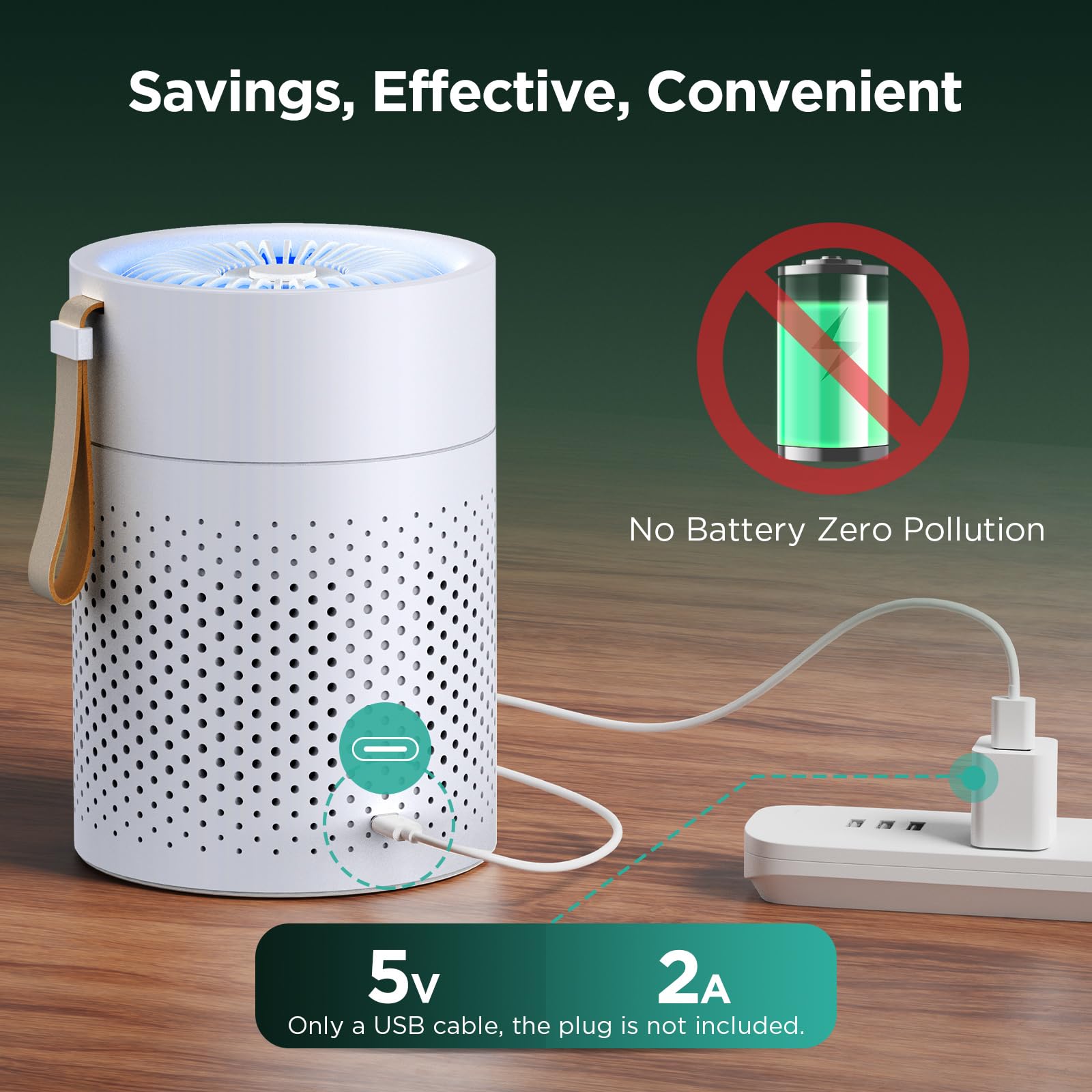 KOIOS H13 True HEPA Air Purifier for Bedroom, Office & Car - Portable USB Desktop Air Cleaner with Night Light & Timer - Removes Smoke, Dust, Pet Dander, Pollen & Odors - Perfect for Allergies, Asthma & Fresh Air at Home or Work