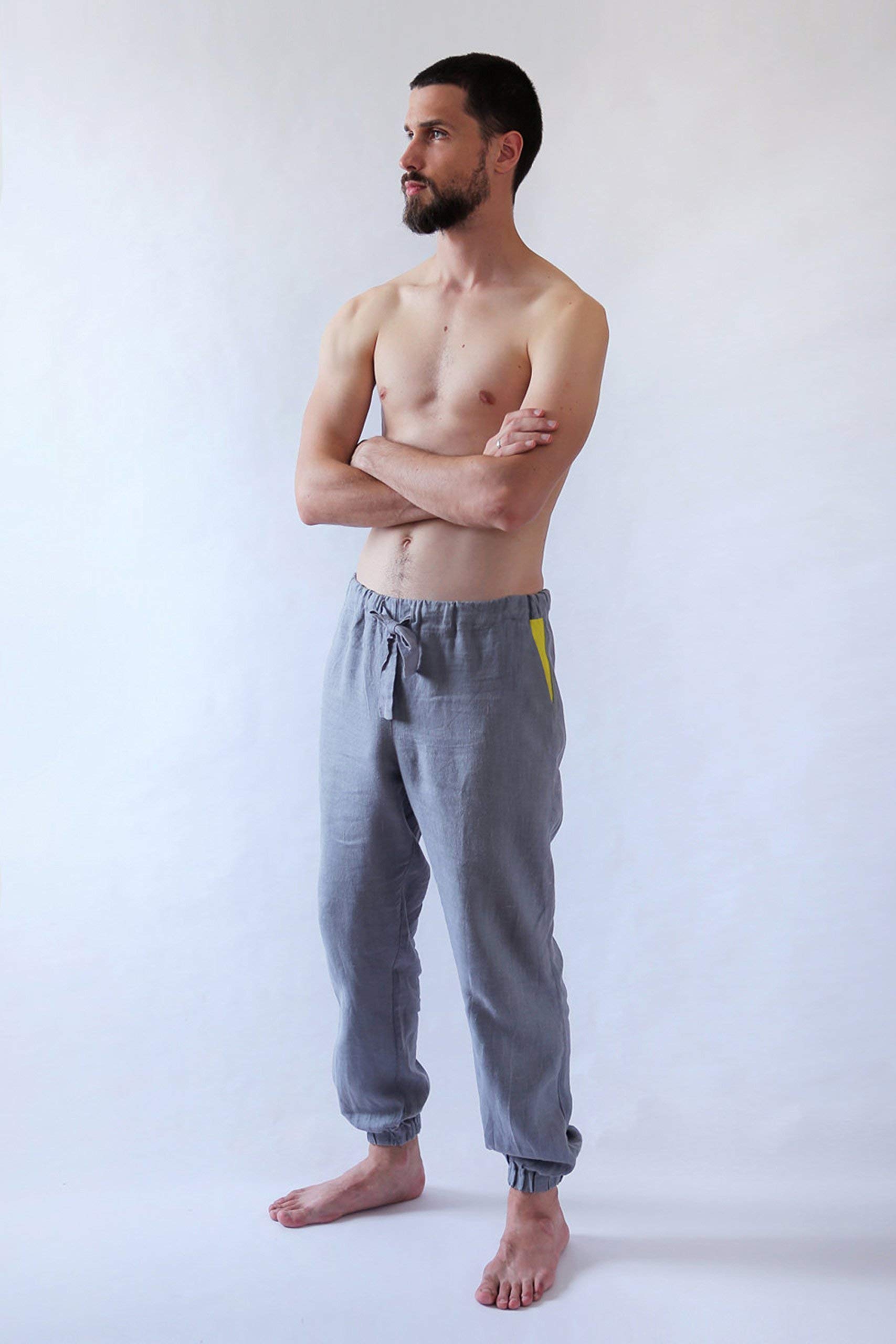 Natural 100% Linen Men's Trousers - Stylish Beach & Workout Pants for Men, Perfect Gift for Him, Ideal for Casual Wear, Travel, and Summer Outings