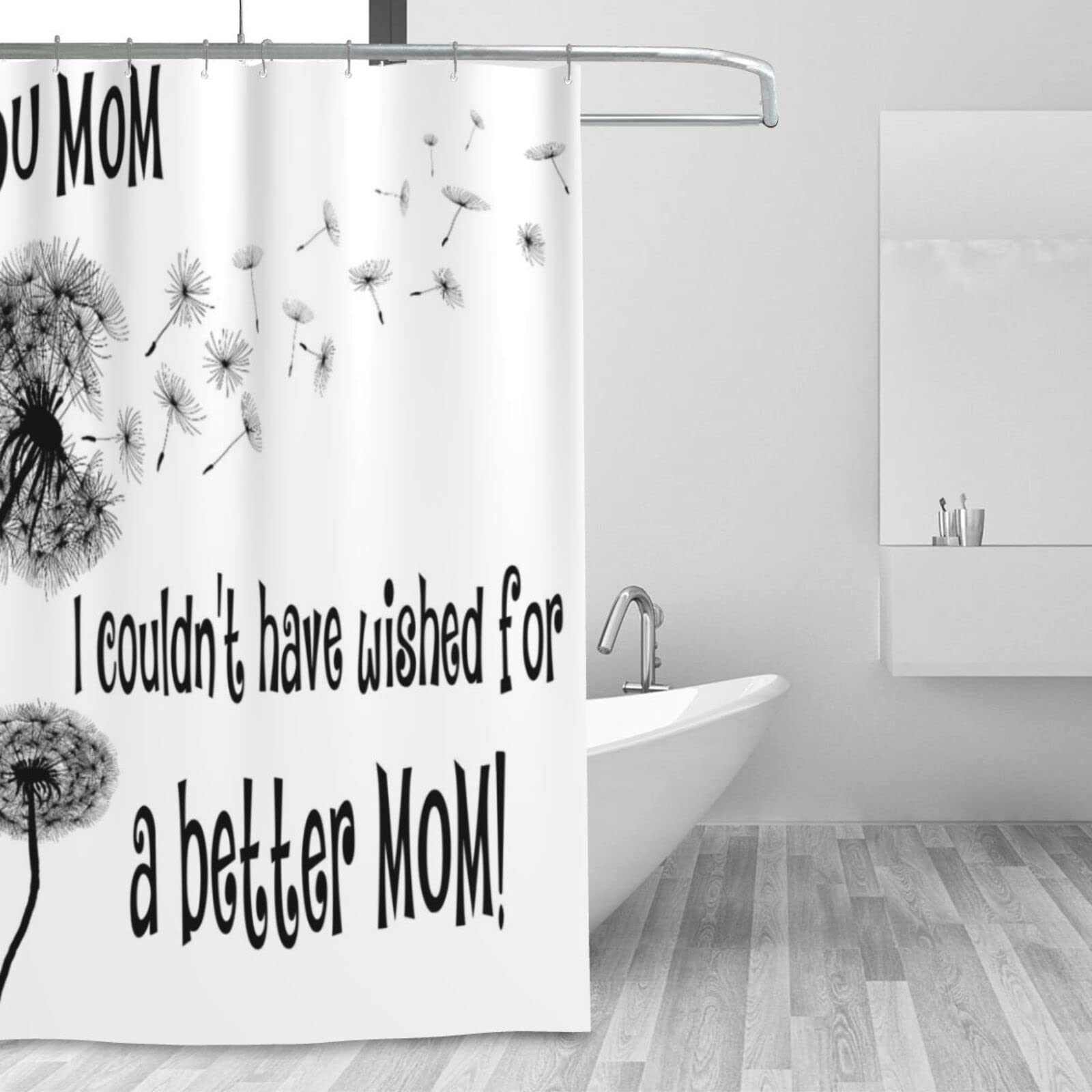 Mom Shower Curtain - I Love You Mom Floral Design with Dandelions, Waterproof Polyester Fabric Bathroom Curtain Set with Hooks 66x72 Inches - Perfect for Mother's Day Gifts, Bathroom Decor & Spa Relaxation
