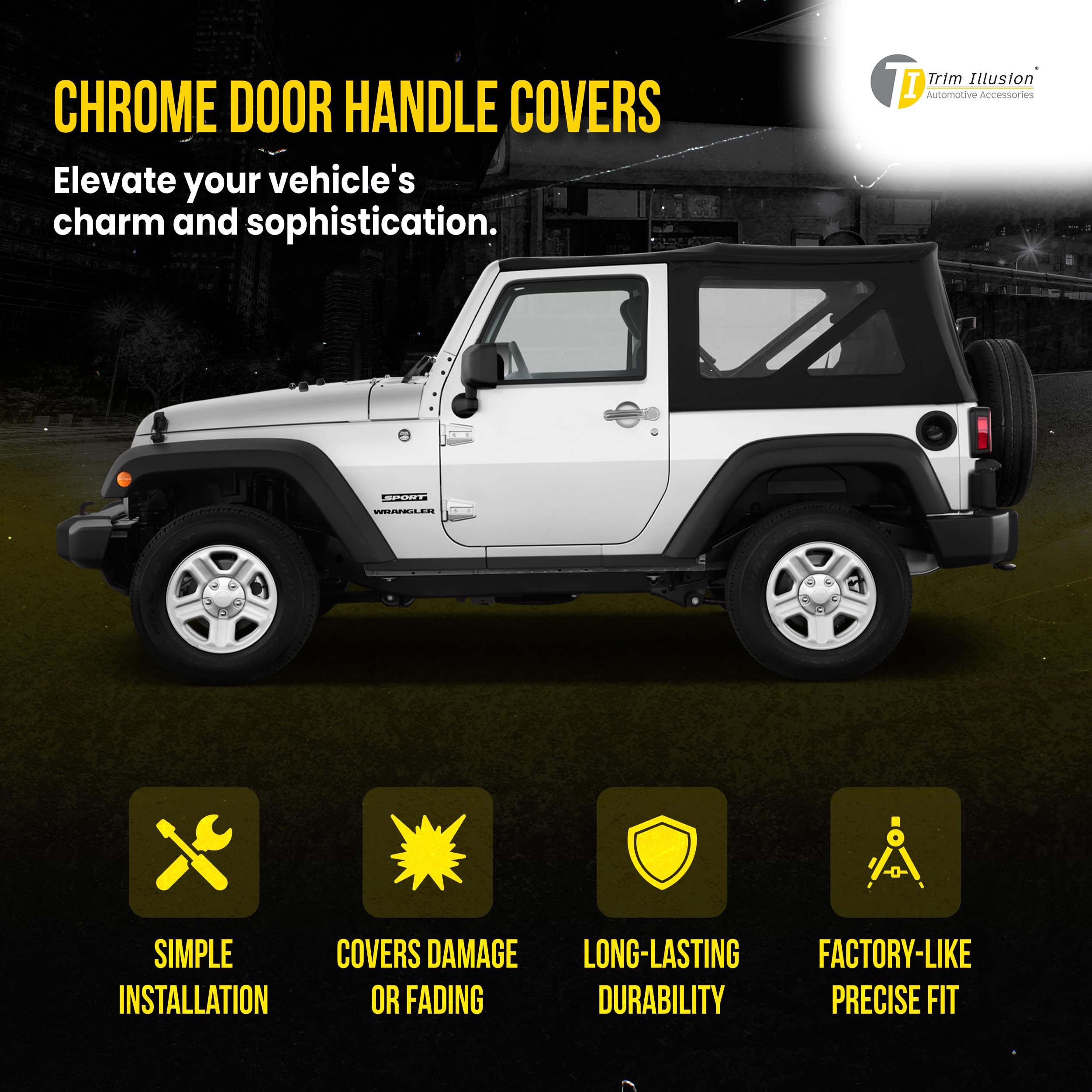Chrome Car Door Handle Cover Trim Accessories for Jeep Wrangler 2007-2017 (No Smart Key) - DH122 - Upgrade Your Ride with Durable Exterior Protection