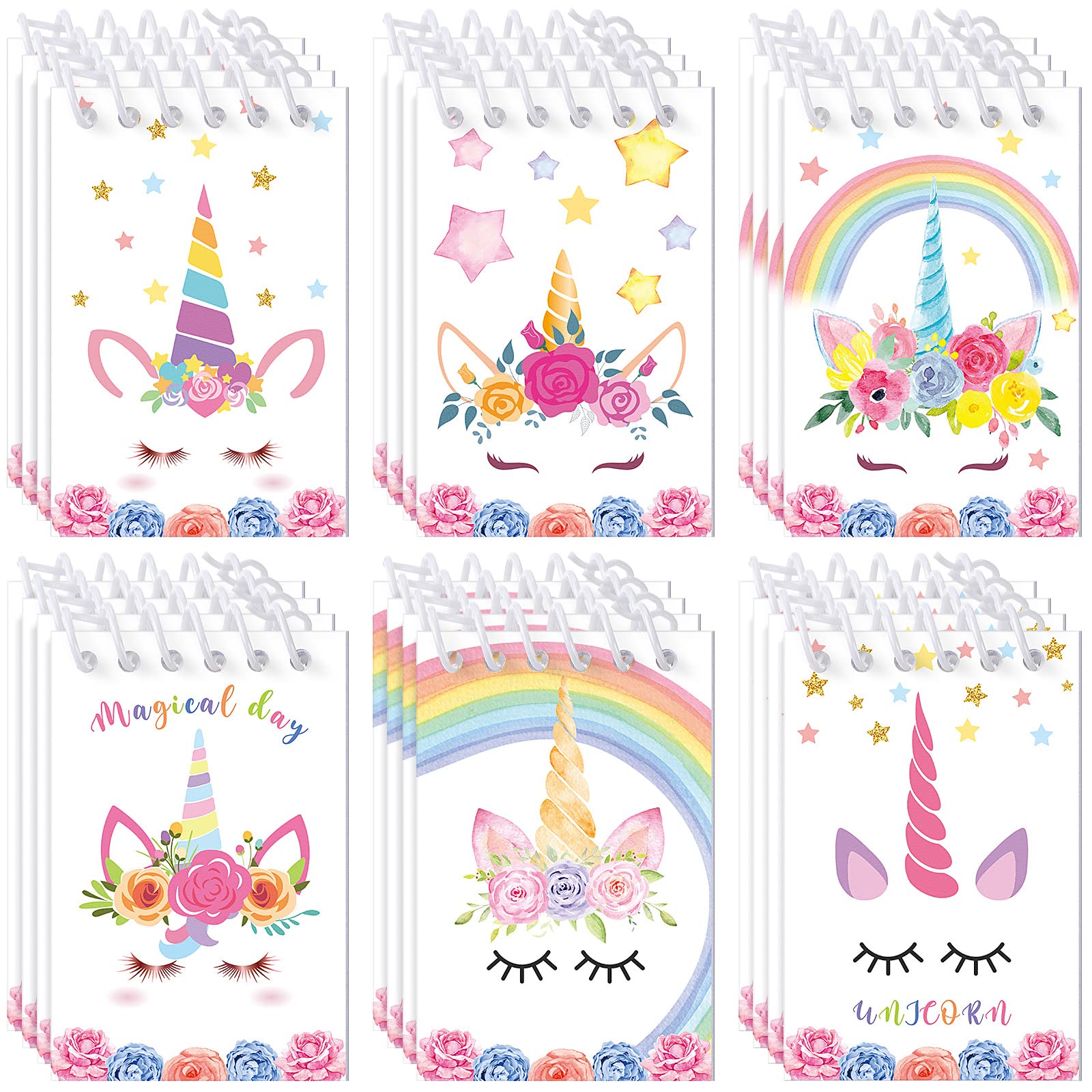 Sabary 24 Pcs Mini Unicorn Notepads - Small Spiral Notebooks for School, Classroom Rewards & Party Favors | Cute Unicorn-Themed Journals for Girls, Kids Birthday Goody Bags & Piñata Fillers - Perfect for Birthday Parties, School Supplies & Gift Giving