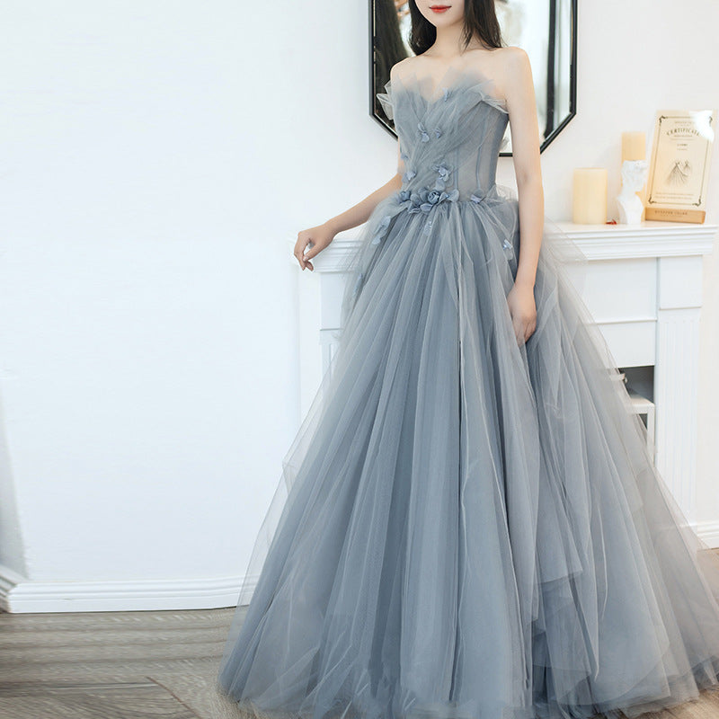 Elegant Gray Blue Sweetheart Neckline Long Prom Dress with Lace-Up Back - Perfect for Birthday Parties, Formal Dances & Special Occasions