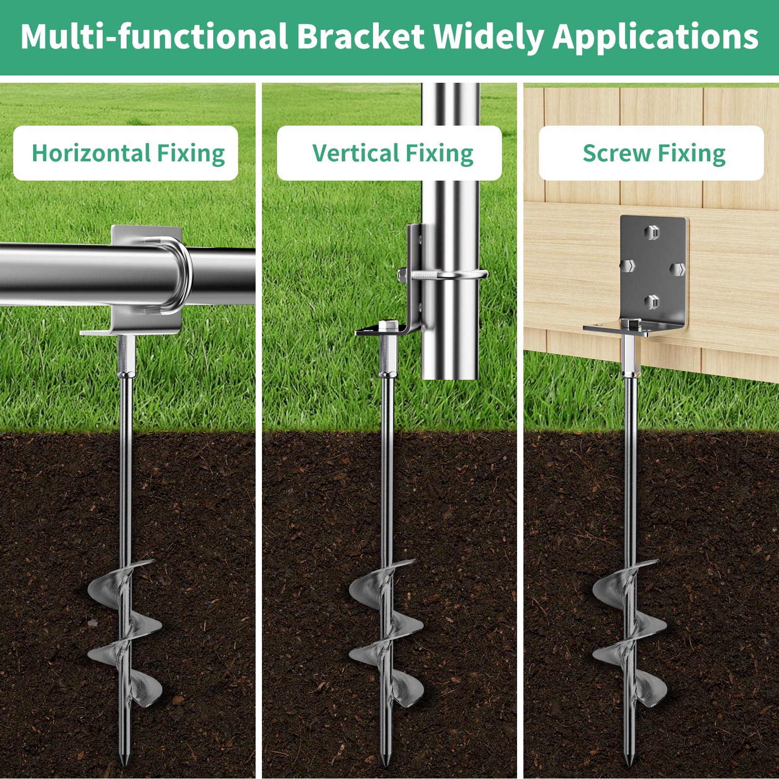 Heavy Duty Multi-Purpose Ground Anchors Screw - Fully Welded Trampoline Stakes with Brackets, T-Wrench & Drill Adapter - Earth Anchor Kit for Mobile Homes, Trampolines, Sheds & Outdoor Equipment - Secure Your Trampoline, Shed or RV in All Weather Conditions