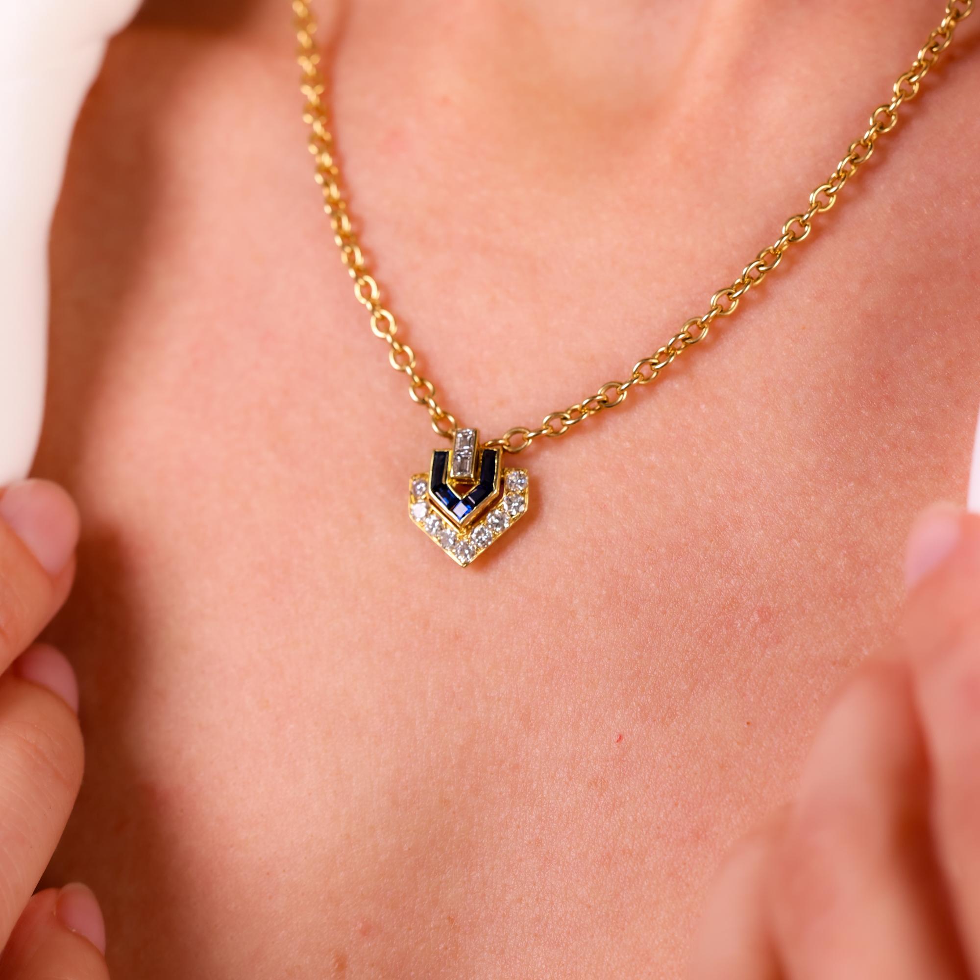 Cartier Paris Diamond & Sapphire 18K Yellow Gold Necklace for Women - Luxury Jewelry Gift for Anniversary, Wedding & Special Occasions