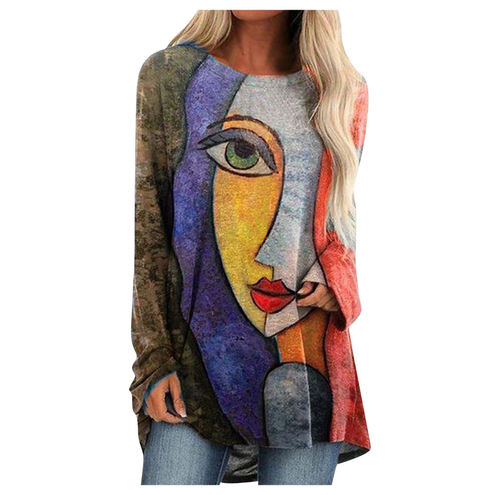 Women's Casual Long Sleeve Graphic Print Tunic Top - Stylish Blouse for Leggings | Perfect for Work, Weekend Outfits & Layering