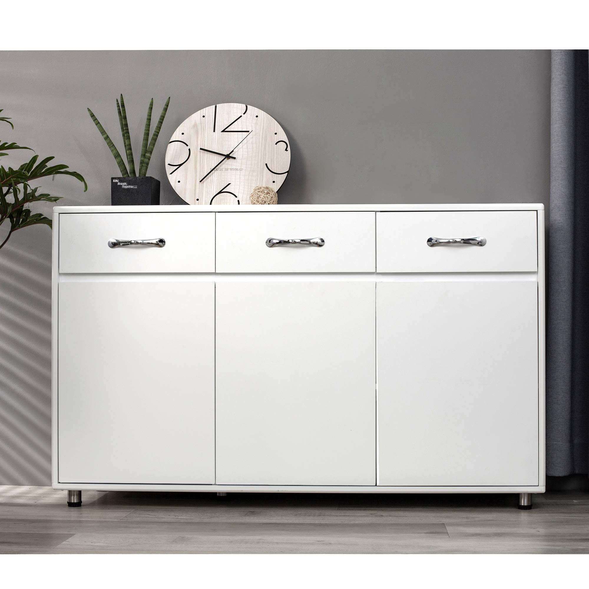 3-Drawer Sideboard Buffet Storage Cabinet with 3 Doors, Shelves & Drawers - Modern Entryway Console Table for Living Room & Dining Room (White) | Perfect for Home Organization & Stylish Storage Solutions