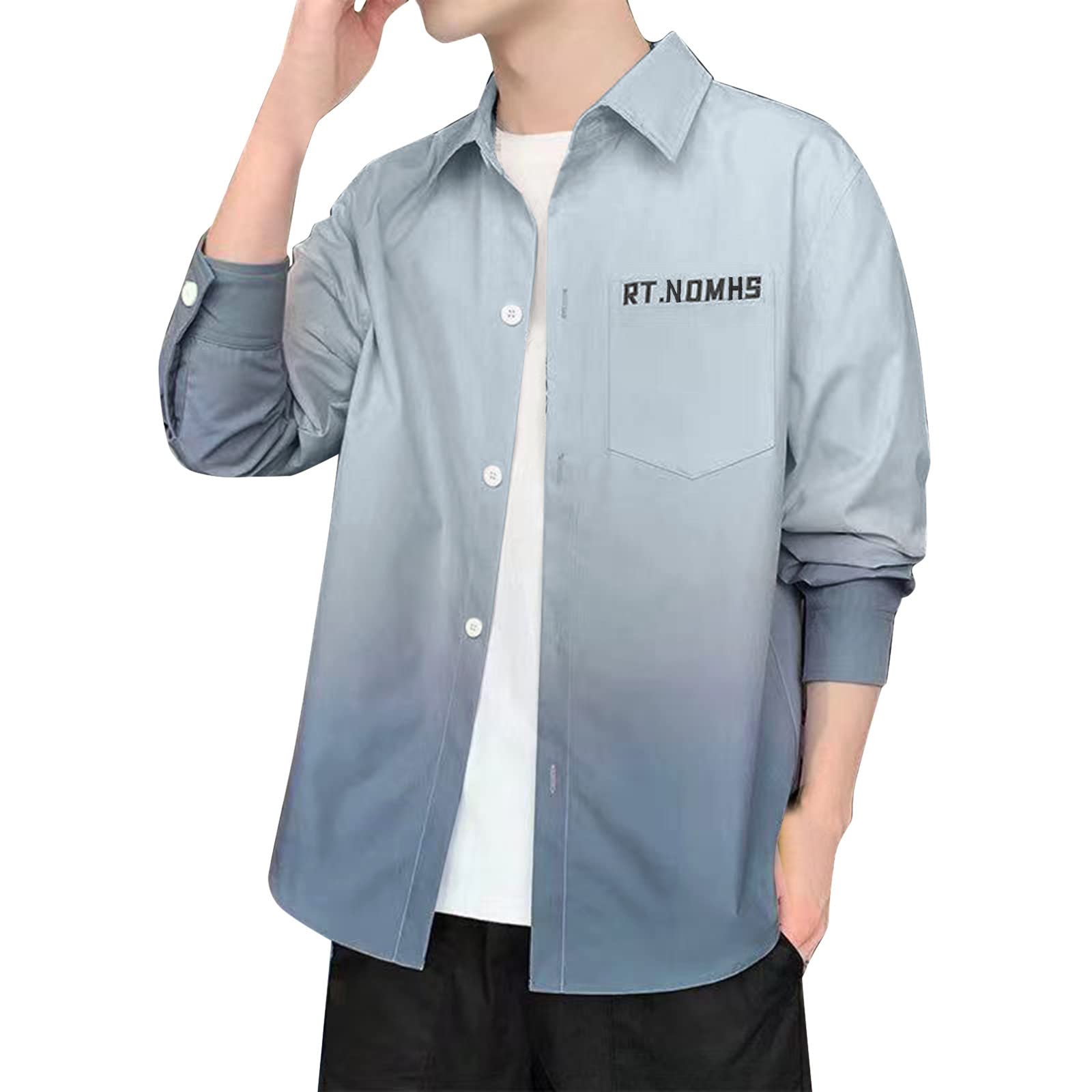 Vickyleb Men's Long Sleeve Printed Shirt - Casual Autumn Winter Fashion Top Blouse for Work, Date & Outdoor Activities