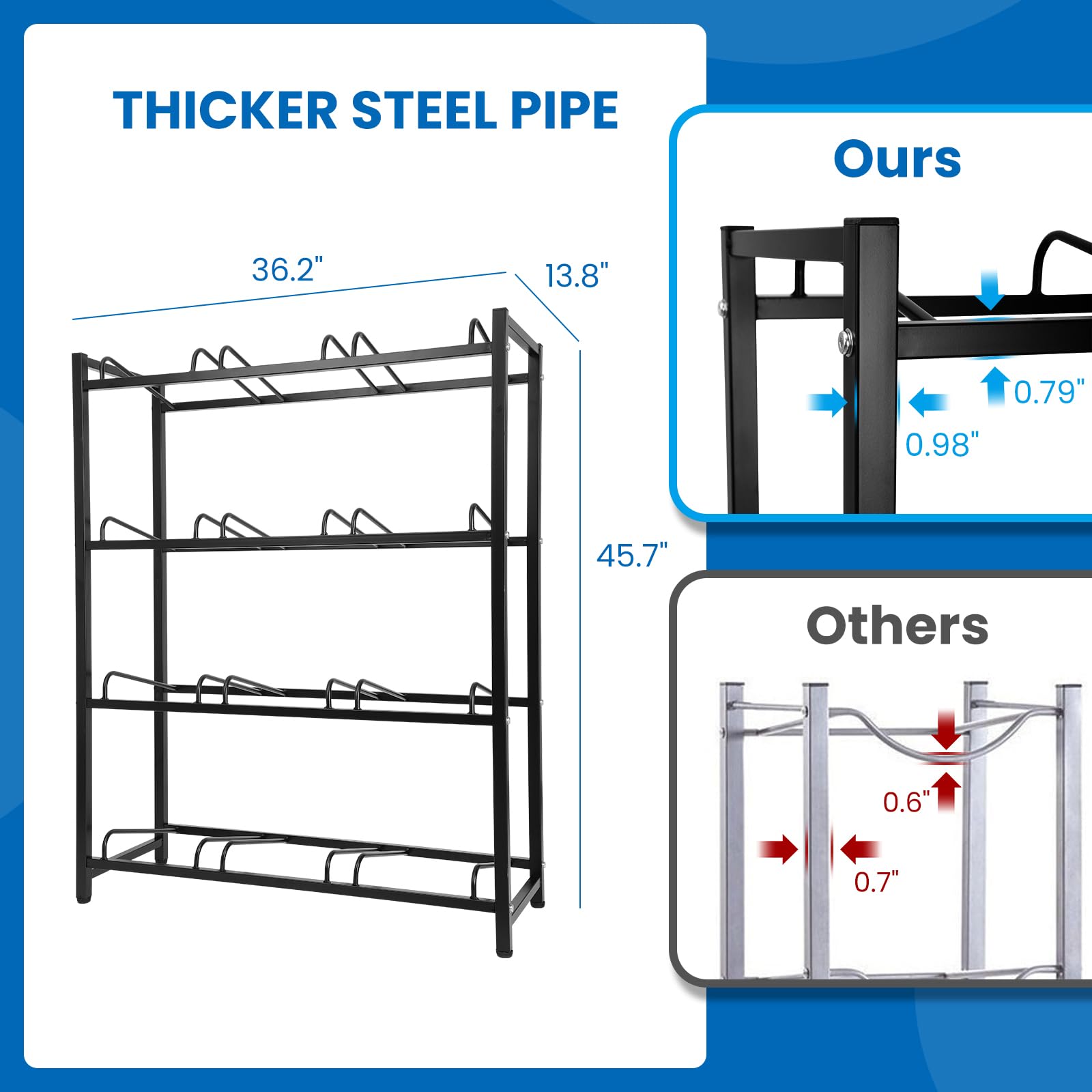 Heavy Duty 4-Tier 5 Gallon Water Jug Holder - Sturdy Storage Rack for 12 Bottles Without Wobbling - Upgraded Thickened Design for Home, Office, Kitchen, Warehouse & Garage (Black) - Perfect for Water Bottle Organization in Pantries, Break Rooms and Emergency Preparedness