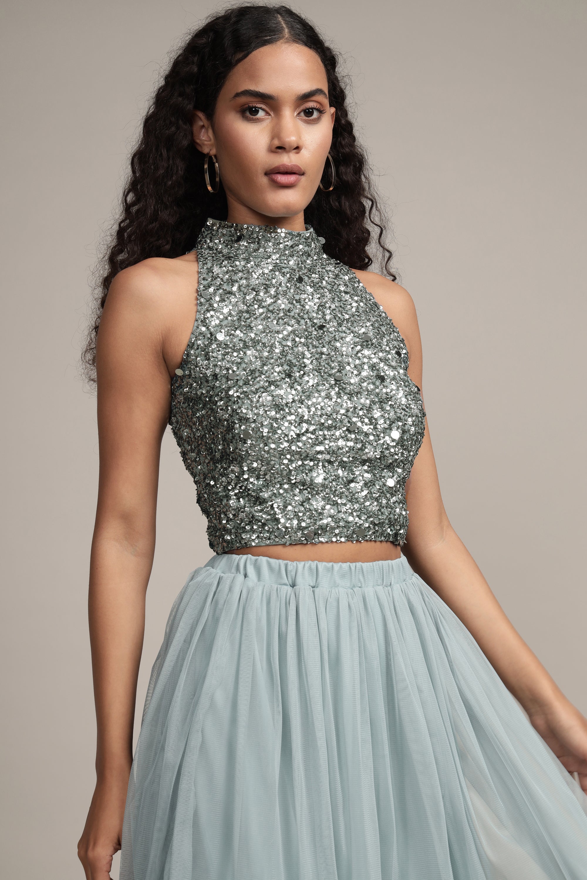 Stylish Gui Picasso Teal Sequin Top for Women | Elegant Party Blouse with Sparkling Sequins | Perfect for Night Out, Club Wear & Special Occasions