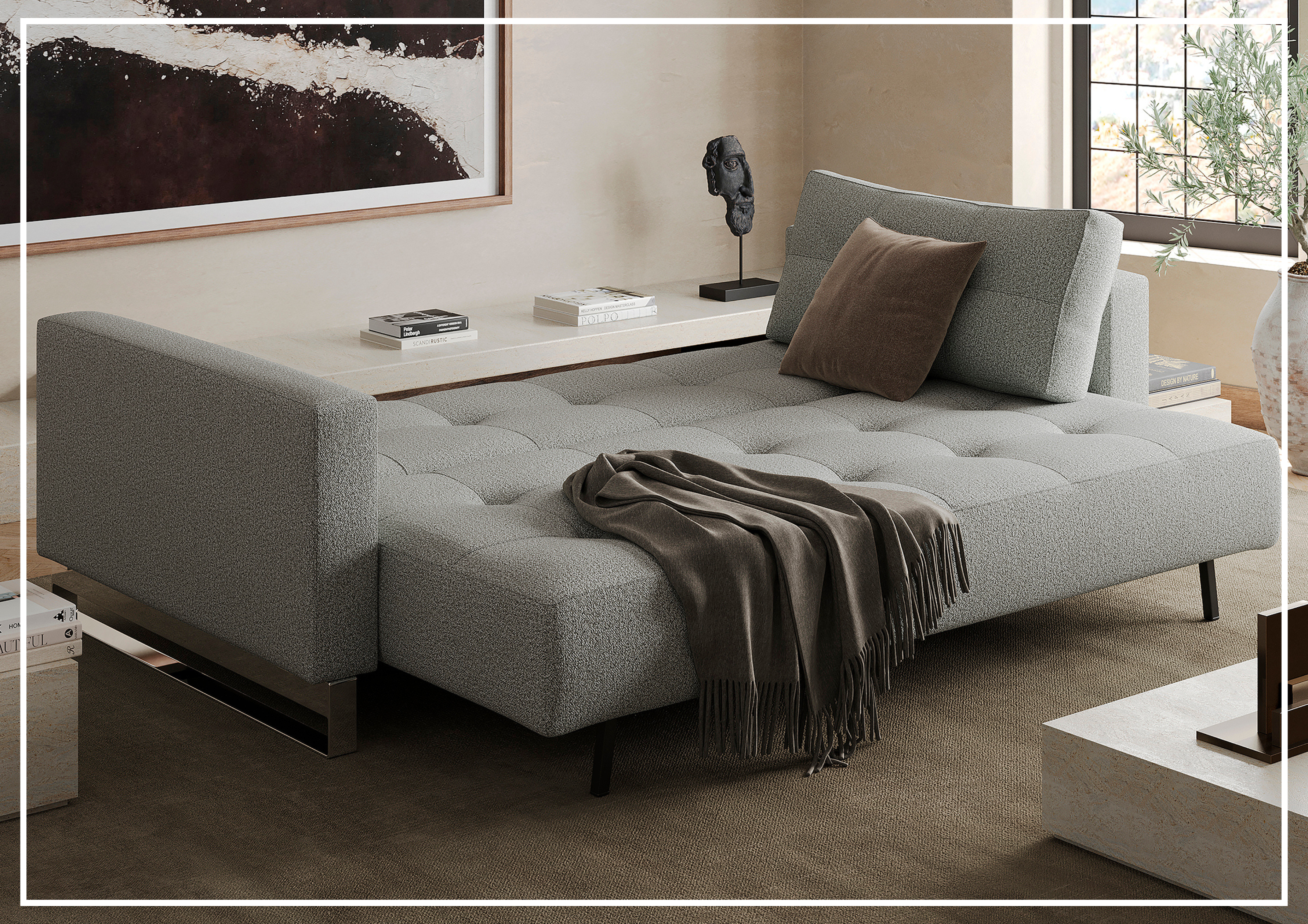 Innovation Living Cassius 2-Seater Fabric Sleeper Sofa with Ottoman - Convertible Sofa Bed for Small Spaces, Guest Room & Apartment Living - Perfect for Overnight Guests & Cozy Movie Nights